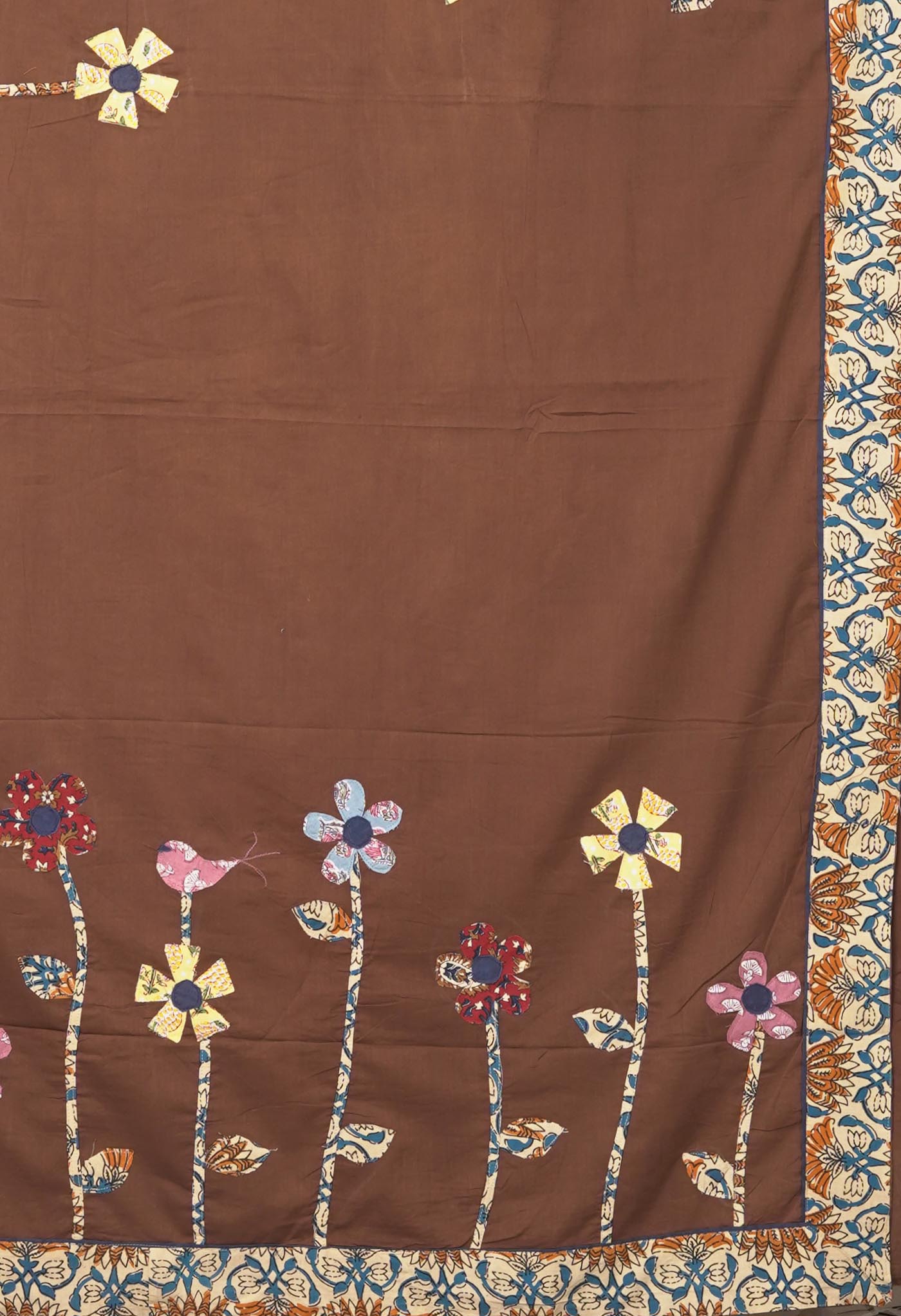 Brown Pure Applique Work Mulmul Cotton Saree-UNM81722