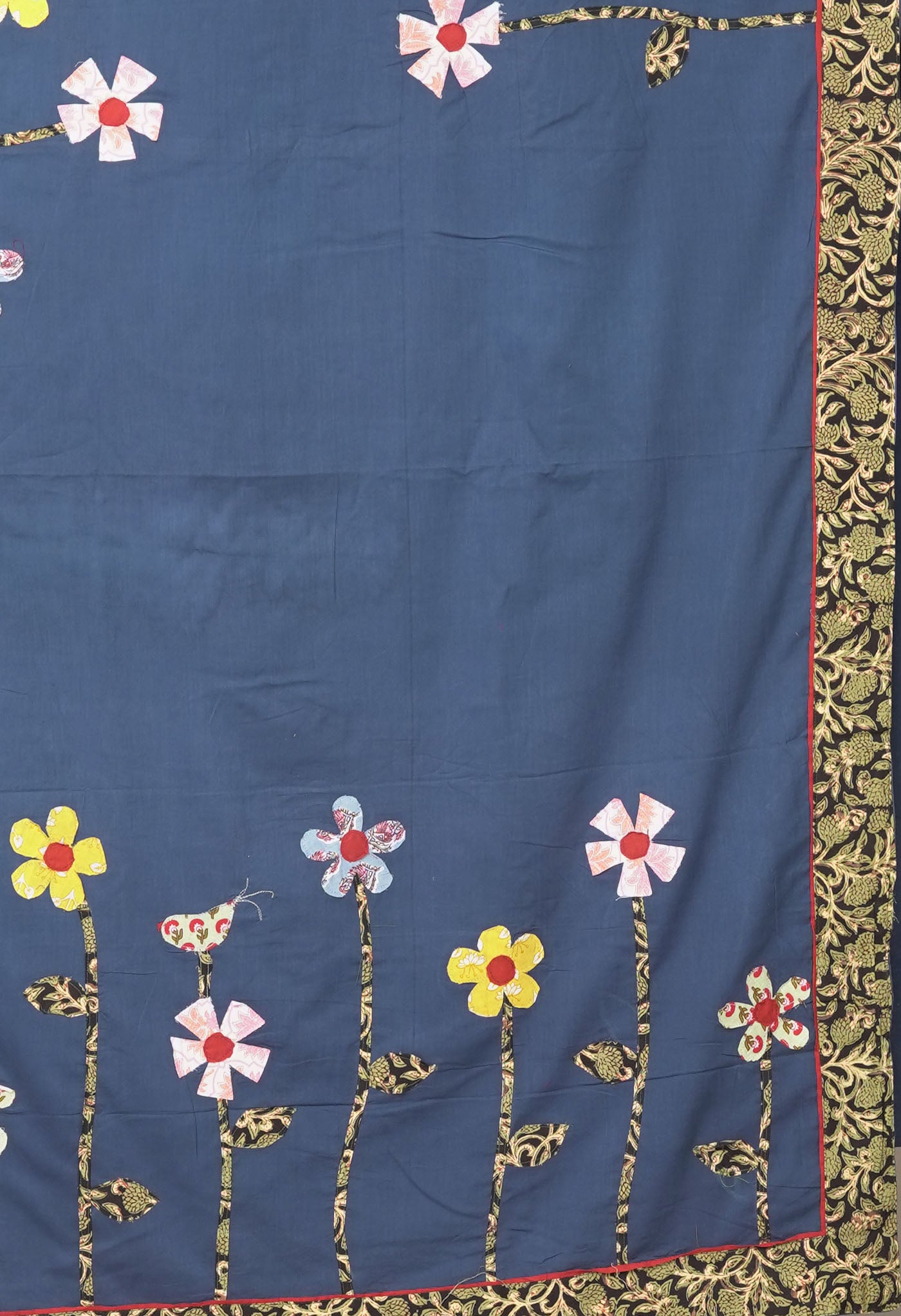 Navy Blue Pure Applique Work Mulmul Cotton Saree-UNM81724