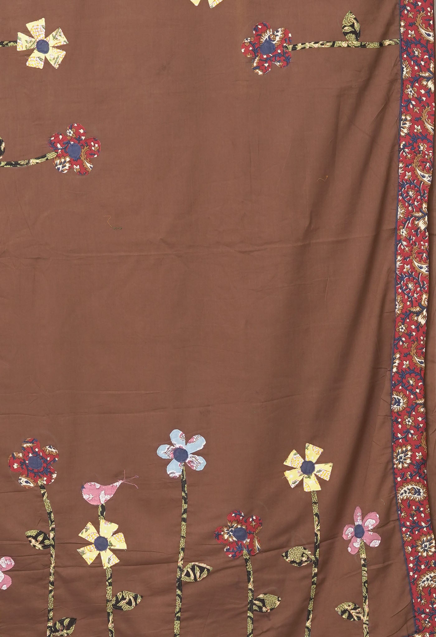 Brown Pure Applique Work Mulmul Cotton Saree-UNM81725