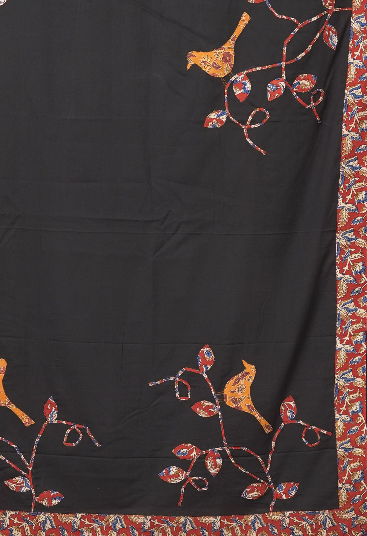 Black Pure Applique Work Mulmul Cotton Saree-UNM81732