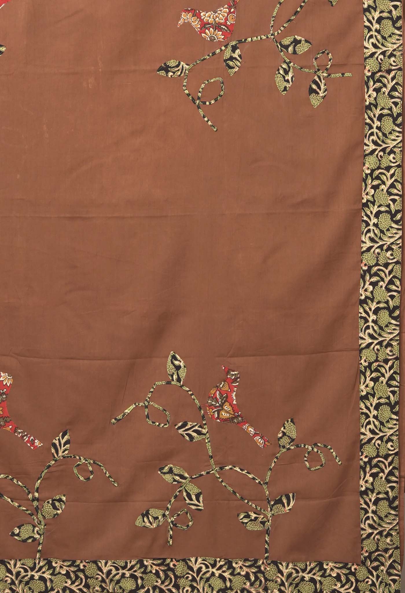 Brown Pure Applique Work Mulmul Cotton Saree-UNM81738