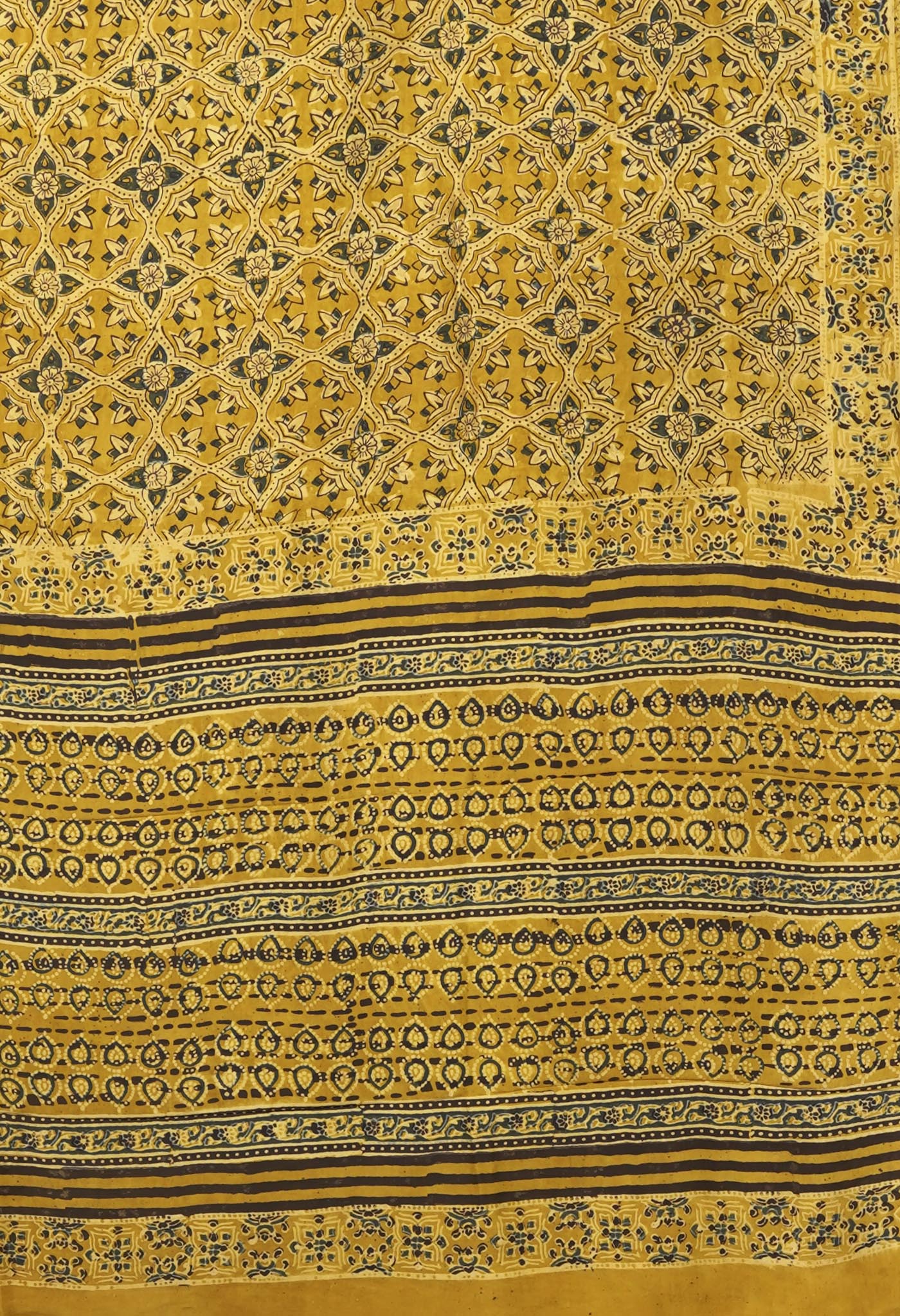 Yellow Pure Ajrakh Printed Soft Silk Saree-UNM81753