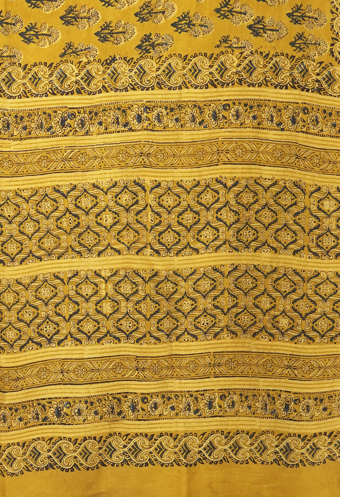 Yellow Pure Ajrakh Printed Soft Silk Saree-UNM81754