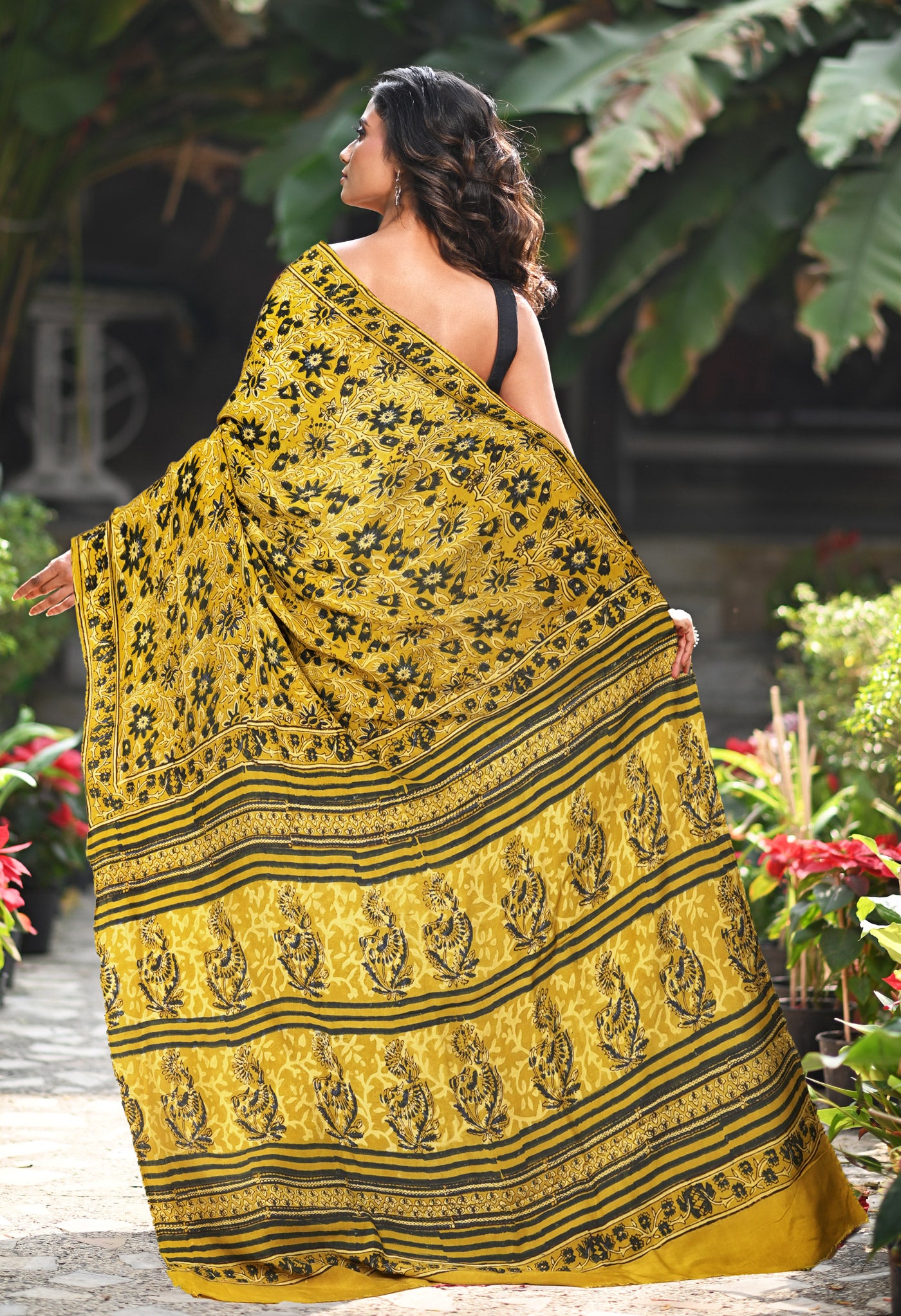 Yellow Pure Ajrakh Printed Soft Silk Saree-UNM81756