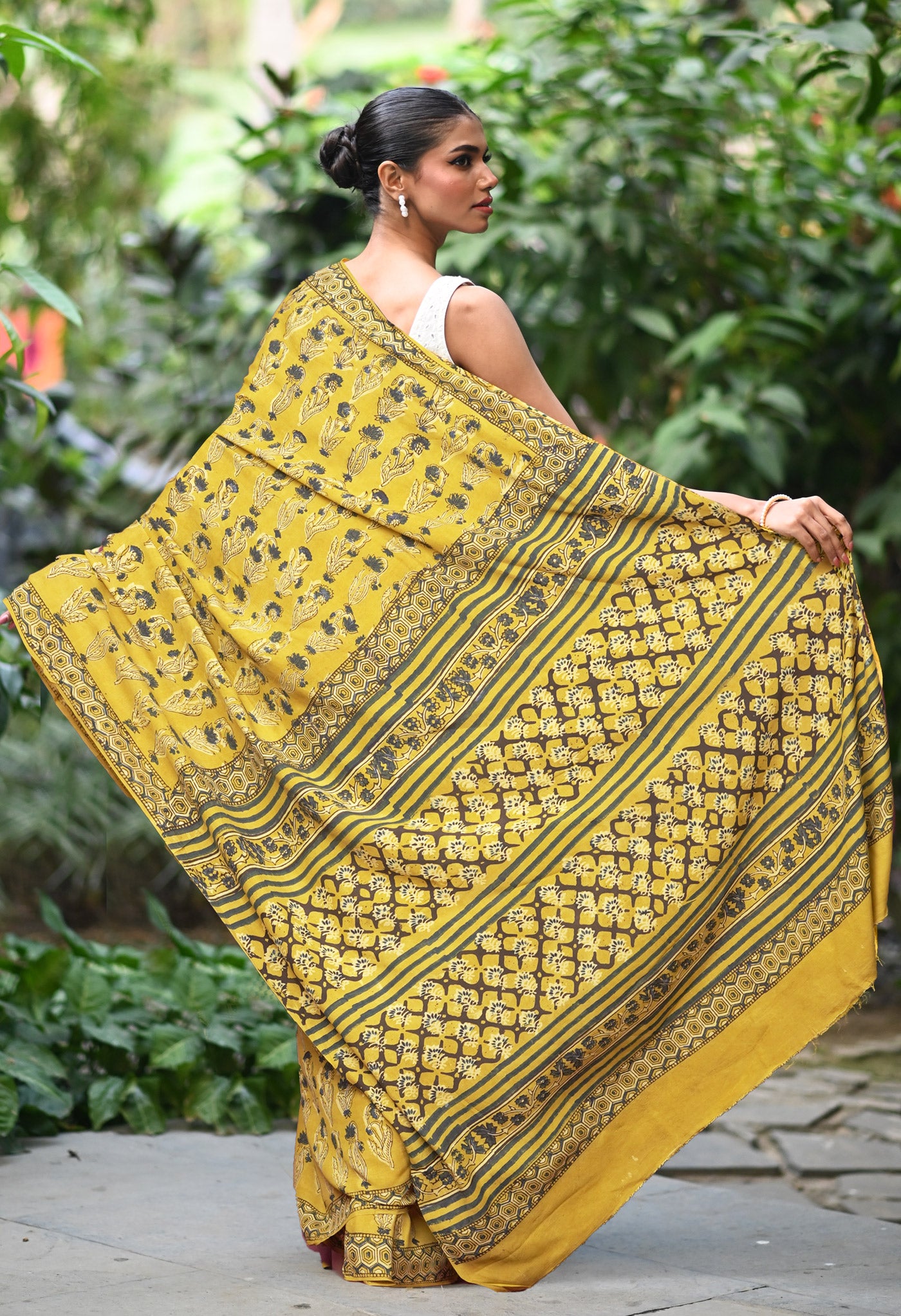 Yellow Pure Ajrakh Printed Soft Silk Saree-UNM81767