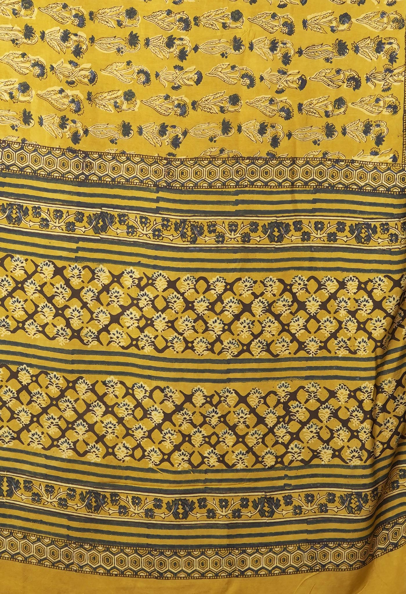 Yellow Pure Ajrakh Printed Soft Silk Saree-UNM81767