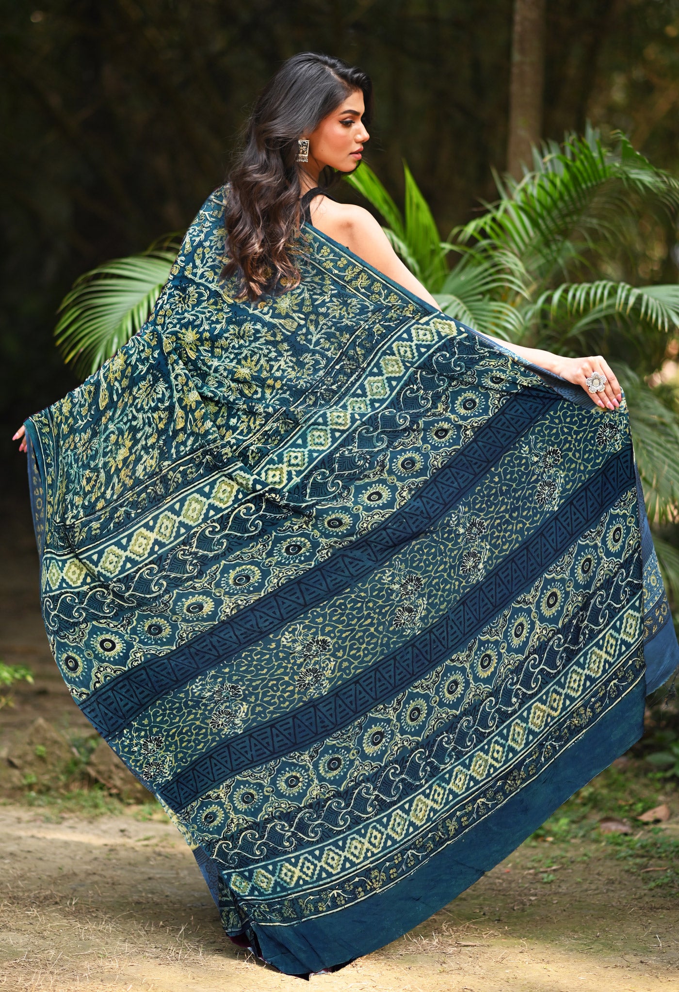 Blue Pure Ajrakh Printed Soft Silk Saree-UNM81768