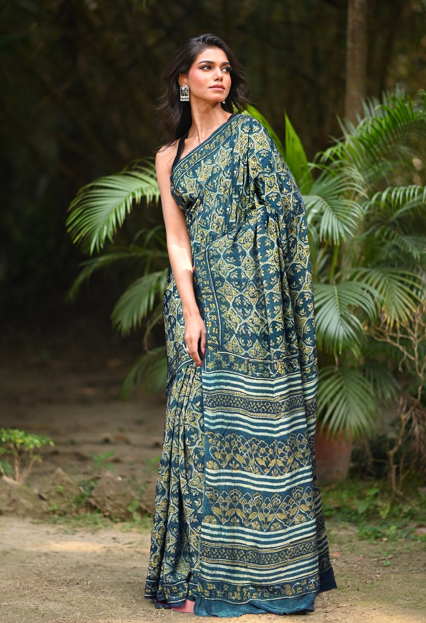 Blue Pure Ajrakh Printed Soft Silk Saree-UNM81770