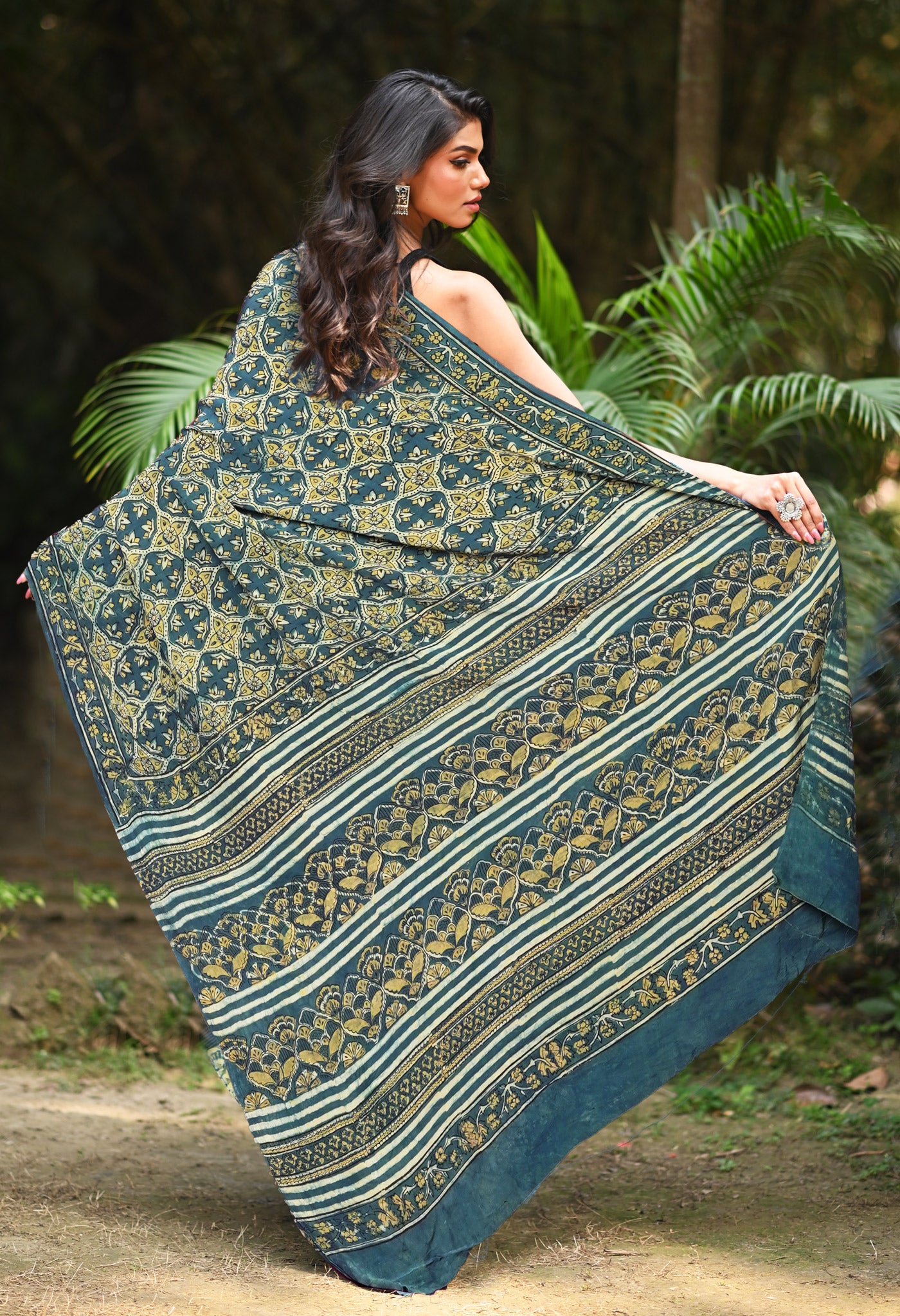 Blue Pure Ajrakh Printed Soft Silk Saree-UNM81770