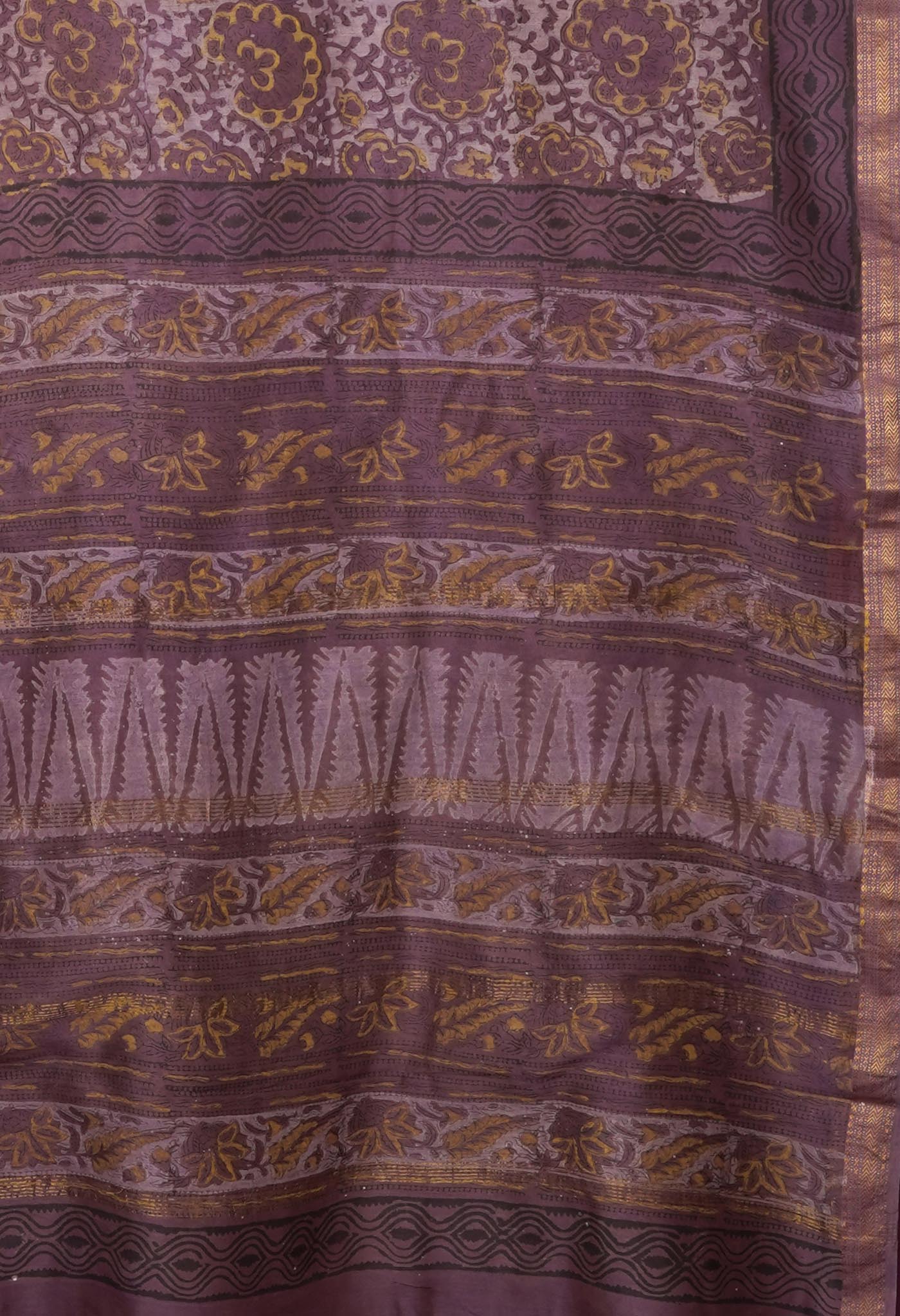 Violet Pure Vanaspathi Block Printed Maheshwari Sico Saree-UNM81771