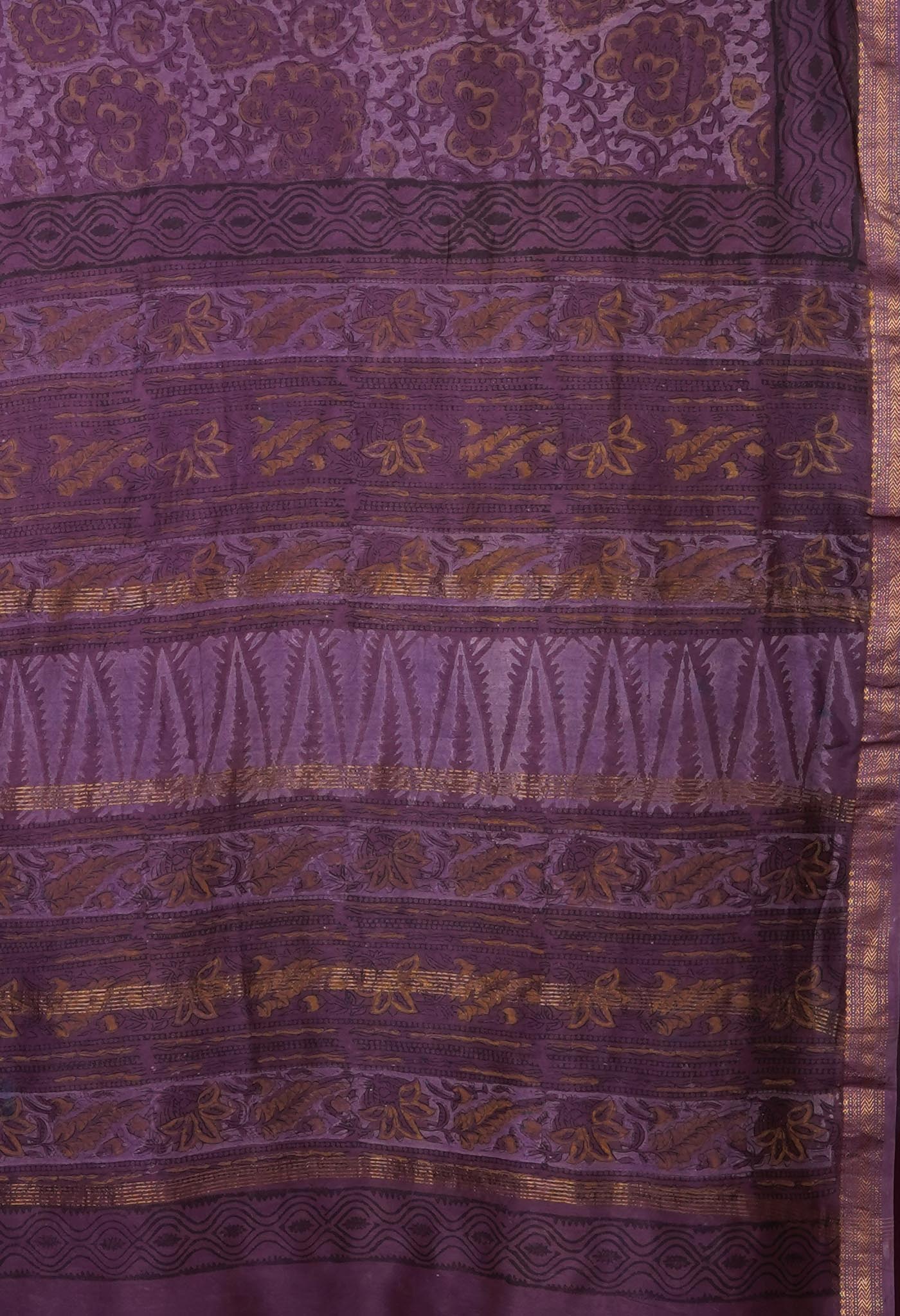 Violet Pure Vanaspathi Block Printed Maheshwari Sico Saree-UNM81773