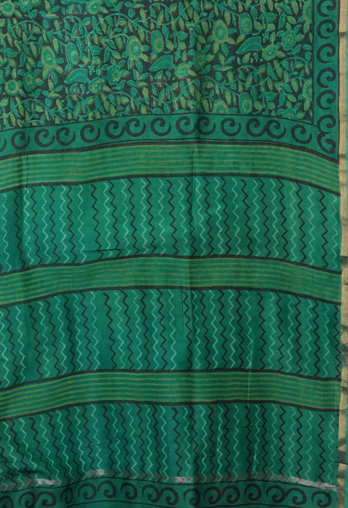 Green Pure Vanaspati Block Printed Chanderi Sico Saree-UNM81778