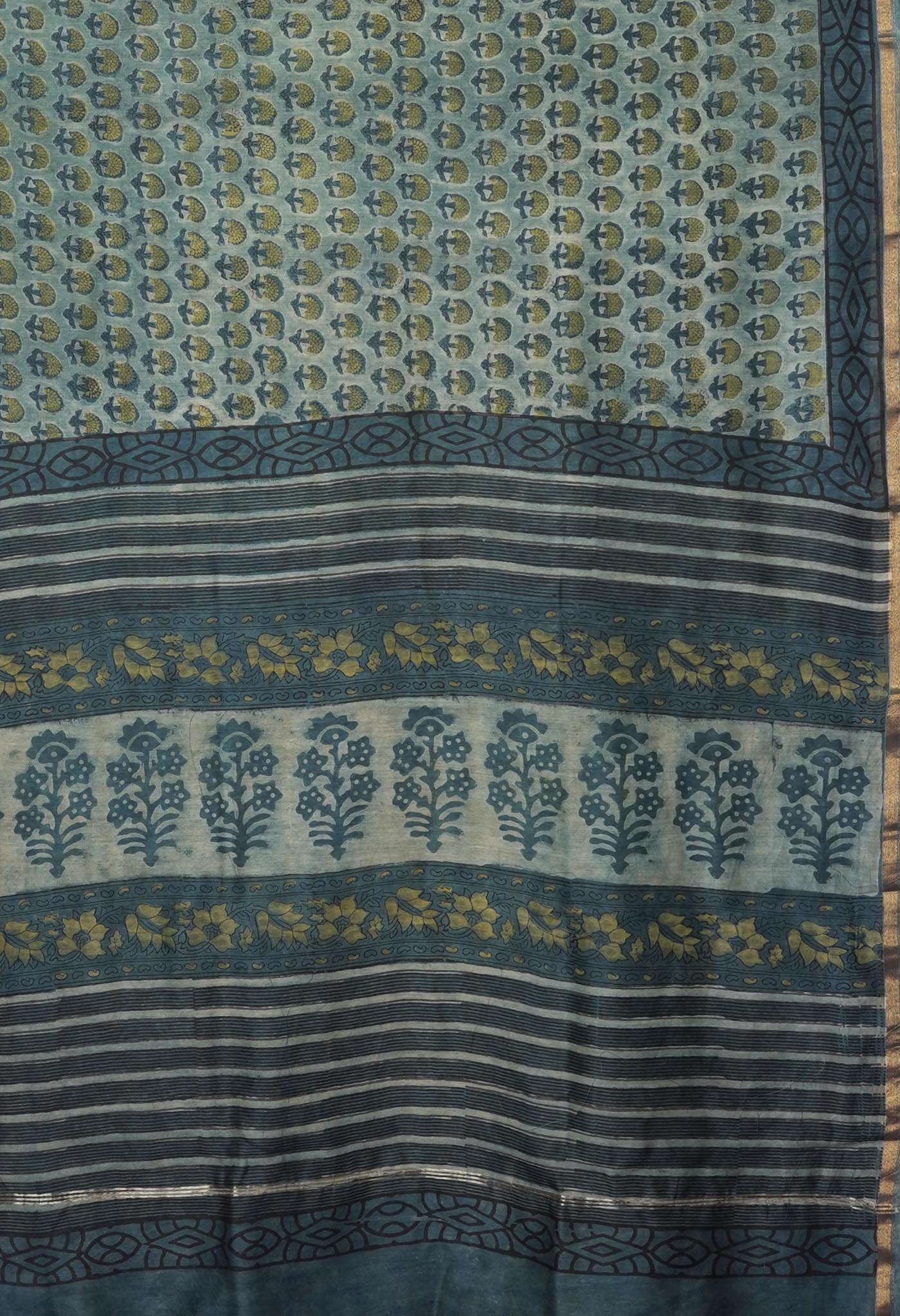 Blue Pure Vanaspati Block Printed Chanderi Sico Saree-UNM81779