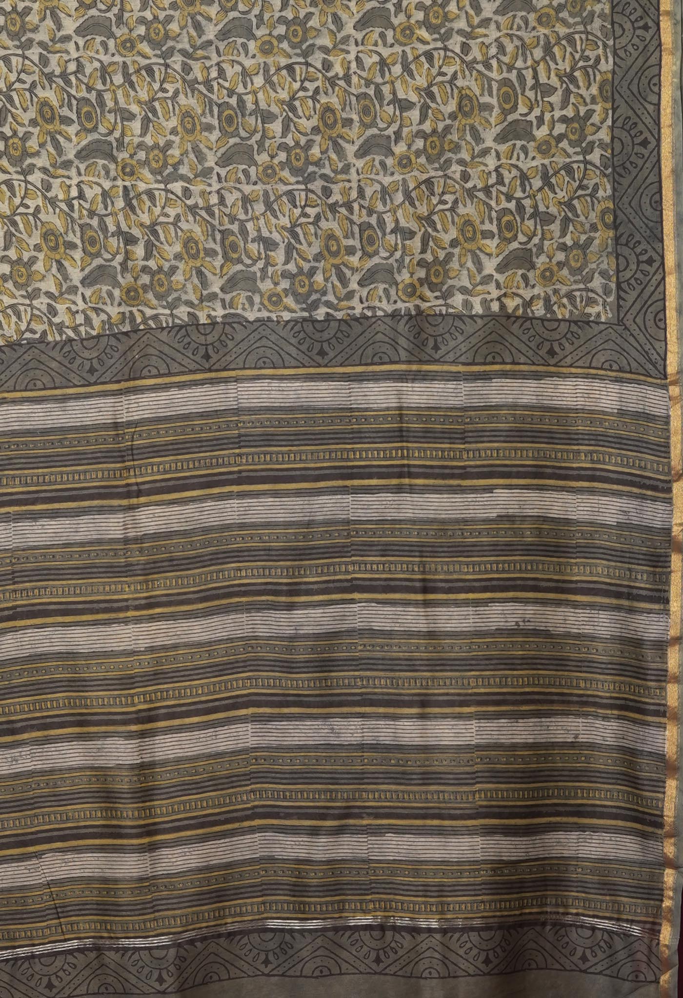 Green-Grey Pure Vanaspati Block Printed Chanderi Sico Saree-UNM81780