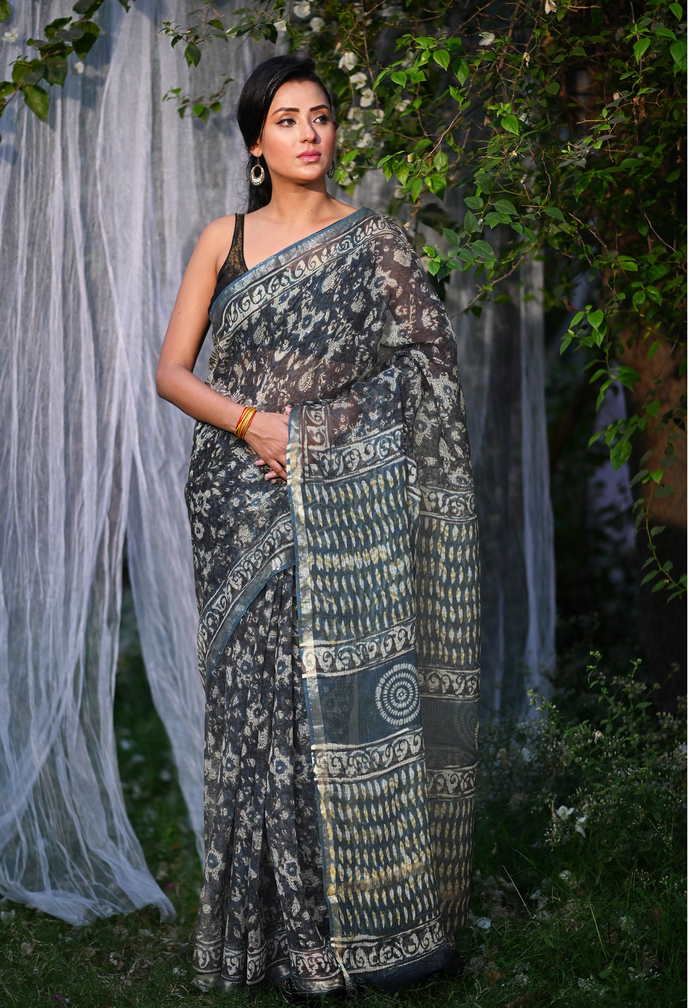 Multi Pure Discharge Bagru Printed Kota Saree-UNM81807