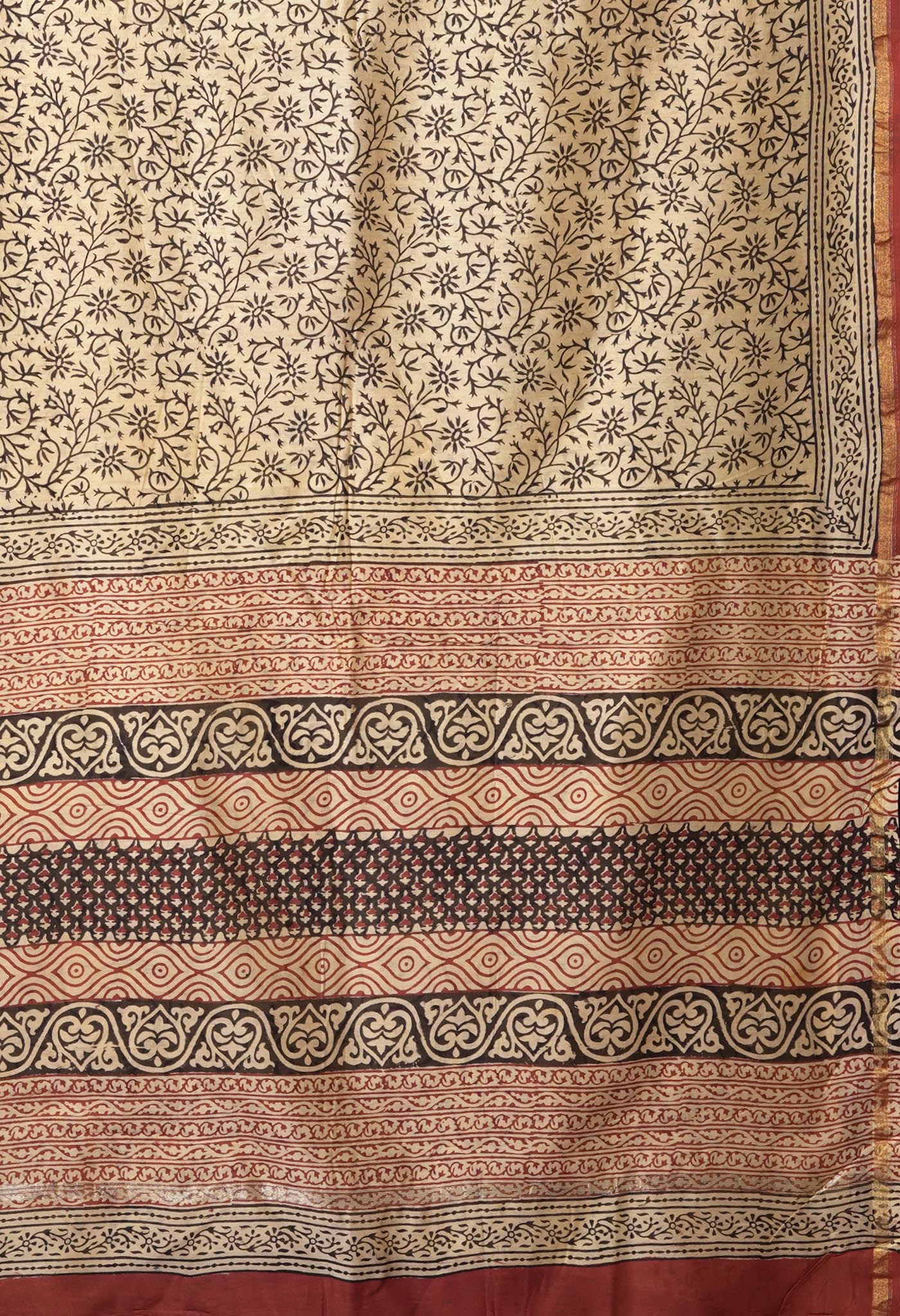 Cream Pure Bagru Kalamkari Printed Chanderi Sico Saree-UNM81809