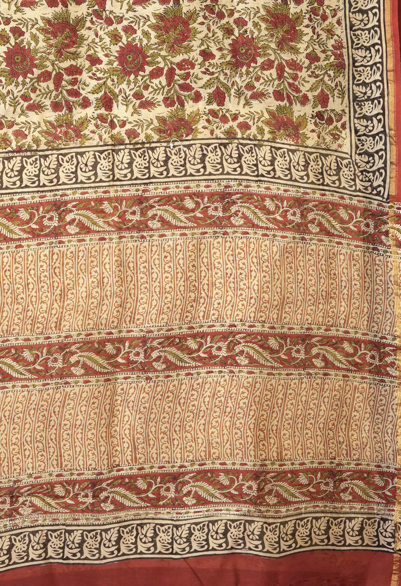 Cream Pure Bagru Kalamkari Printed Chanderi Sico Saree-UNM81818