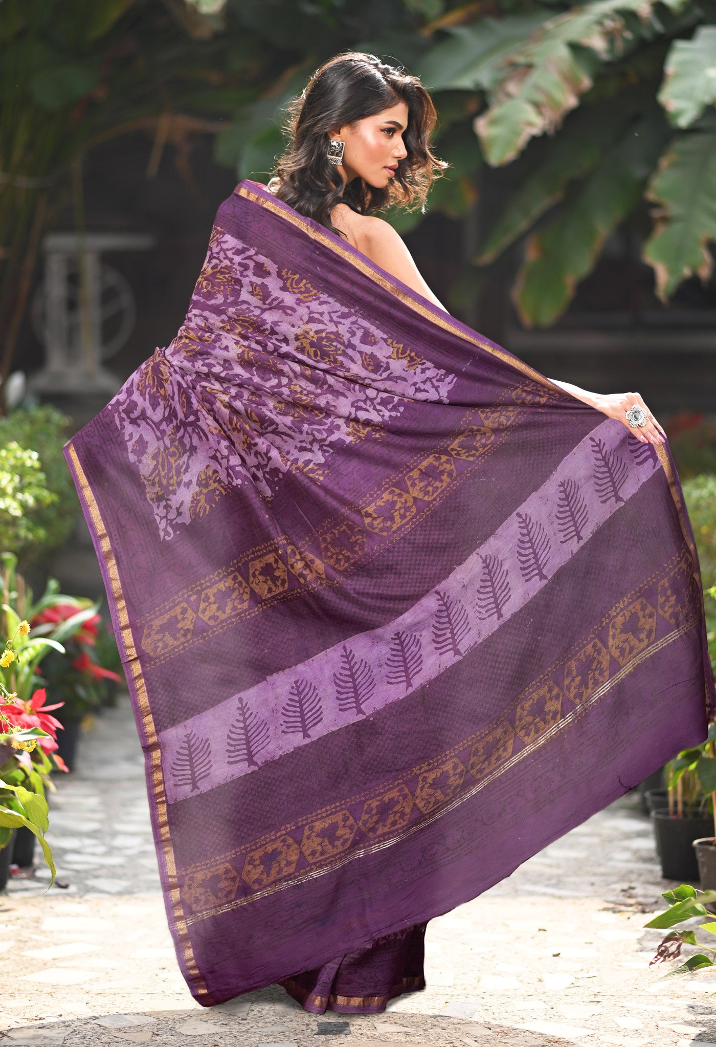 Violet Pure Vanaspathi Block Printed Chanderi Sico Saree-UNM81839