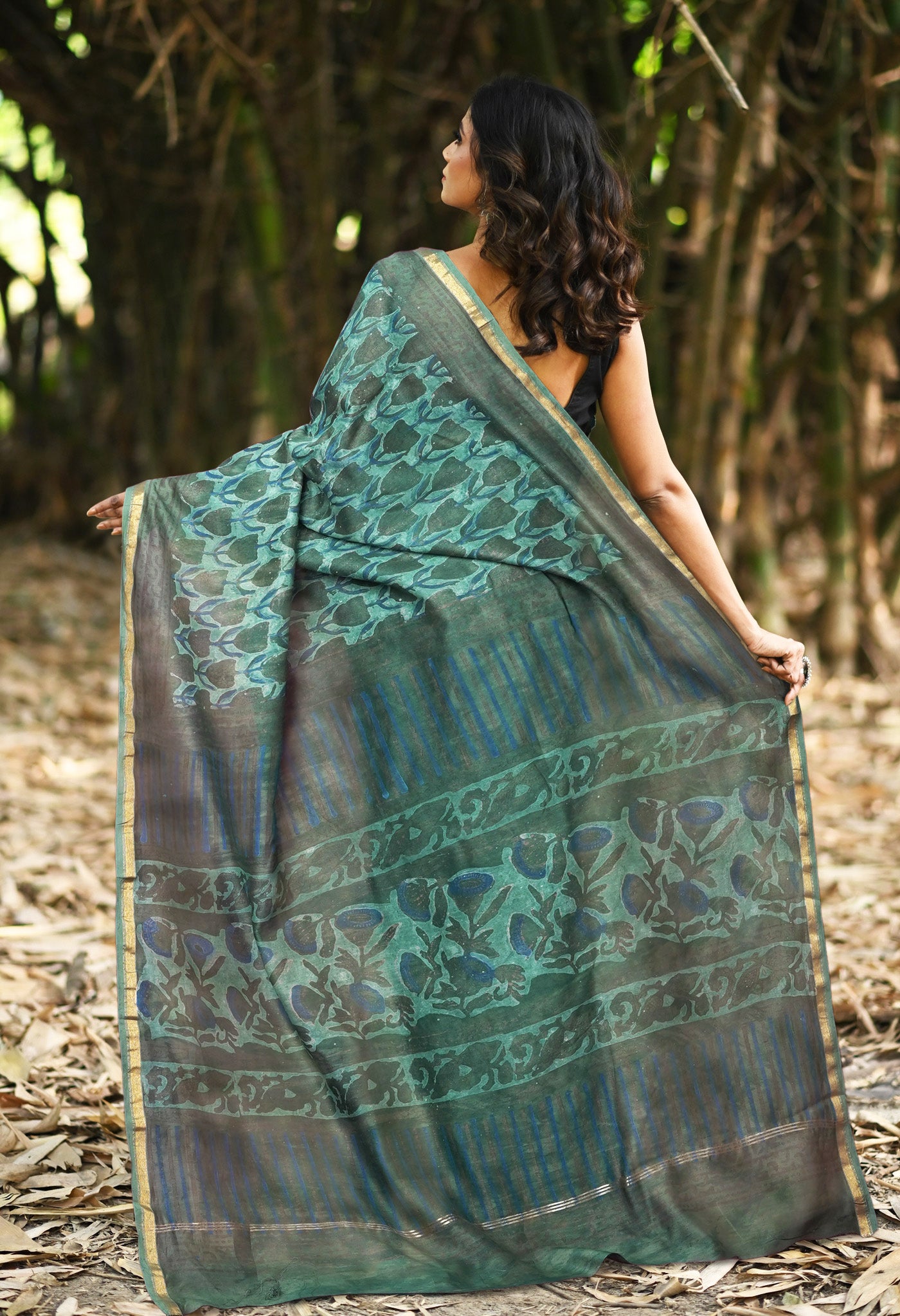 Green Pure Vanaspathi Block Printed Chanderi Sico Saree-UNM81840