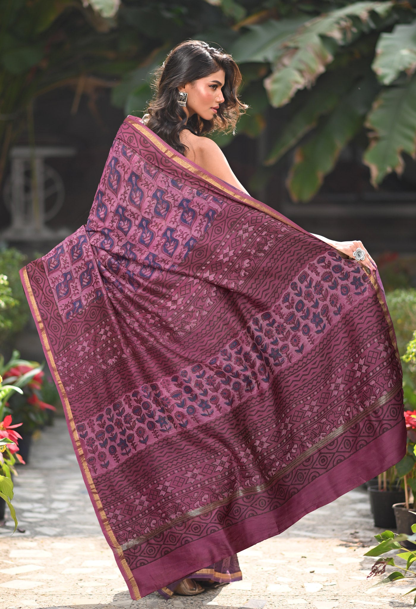 Pink Pure Vanaspathi Block Printed Chanderi Sico Saree-UNM81843