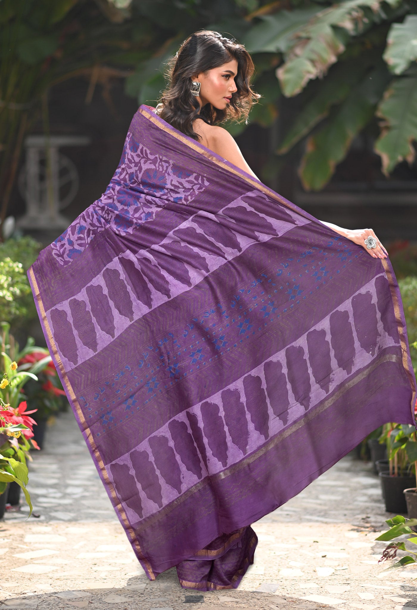 Violet Pure Vanaspathi Block Printed Chanderi Sico Saree-UNM81844