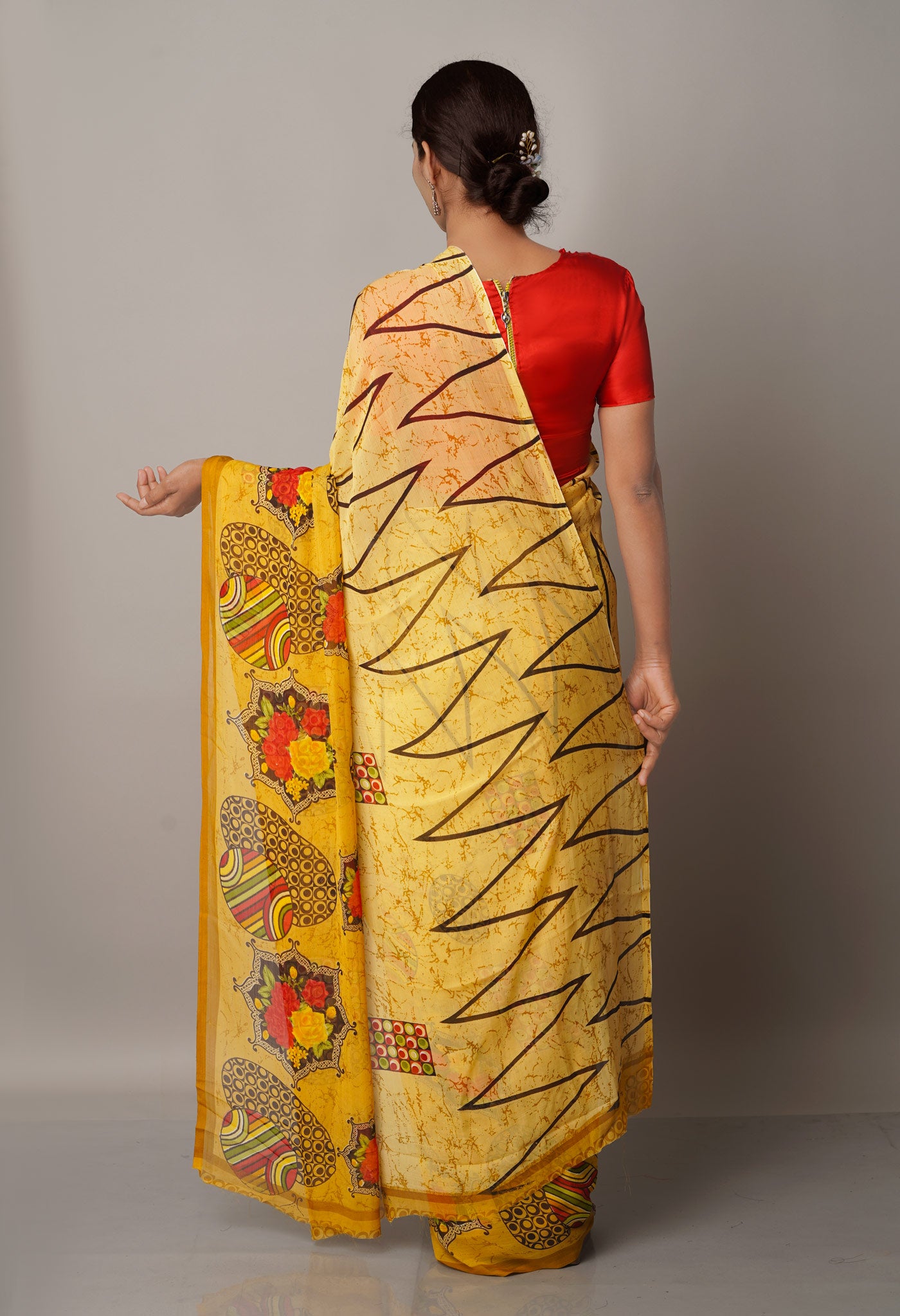 Yellow  Fancy Block Printed Georgette Saree-UNM66872