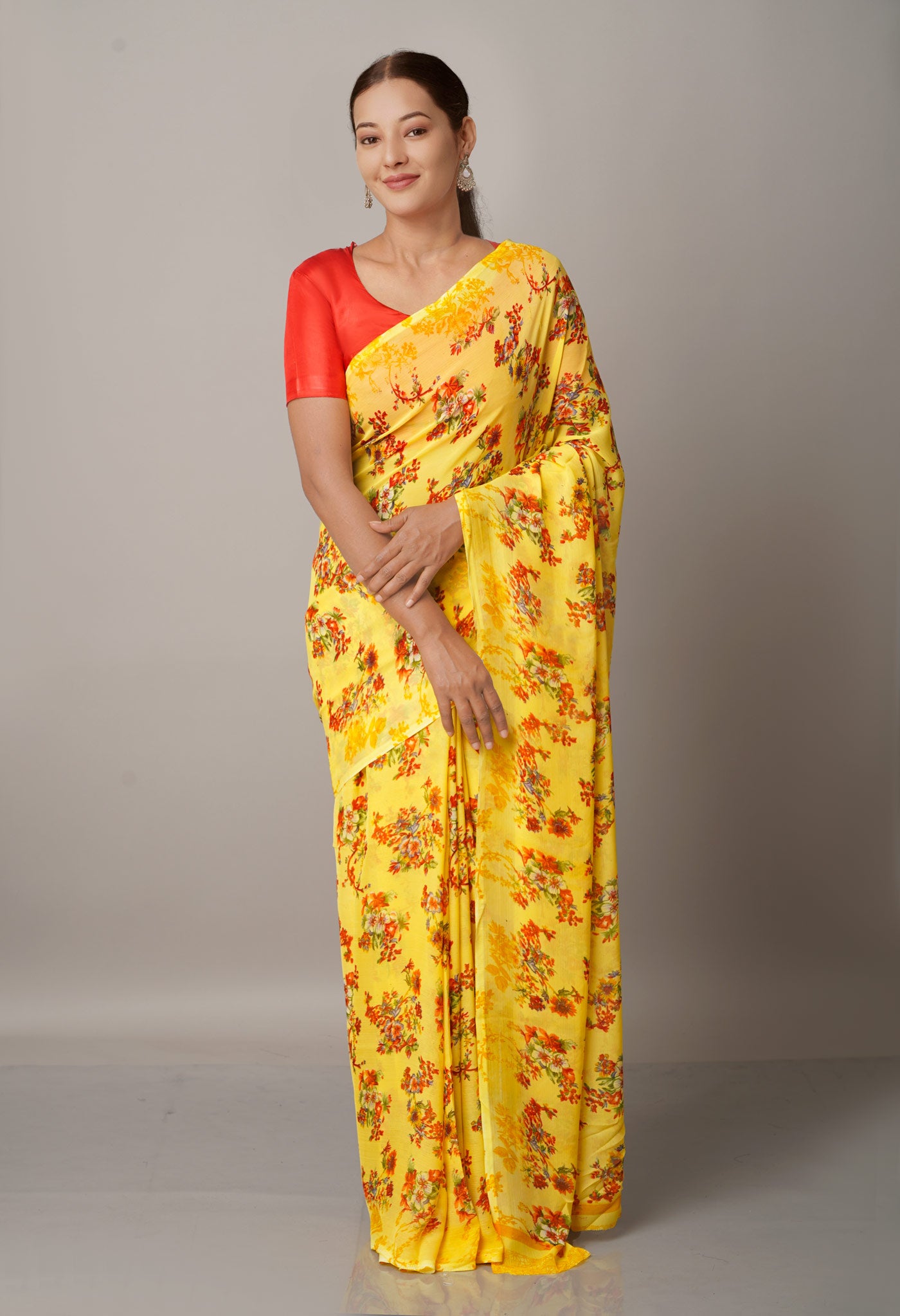 Yellow  Fancy Block Printed Georgette Saree-UNM66876