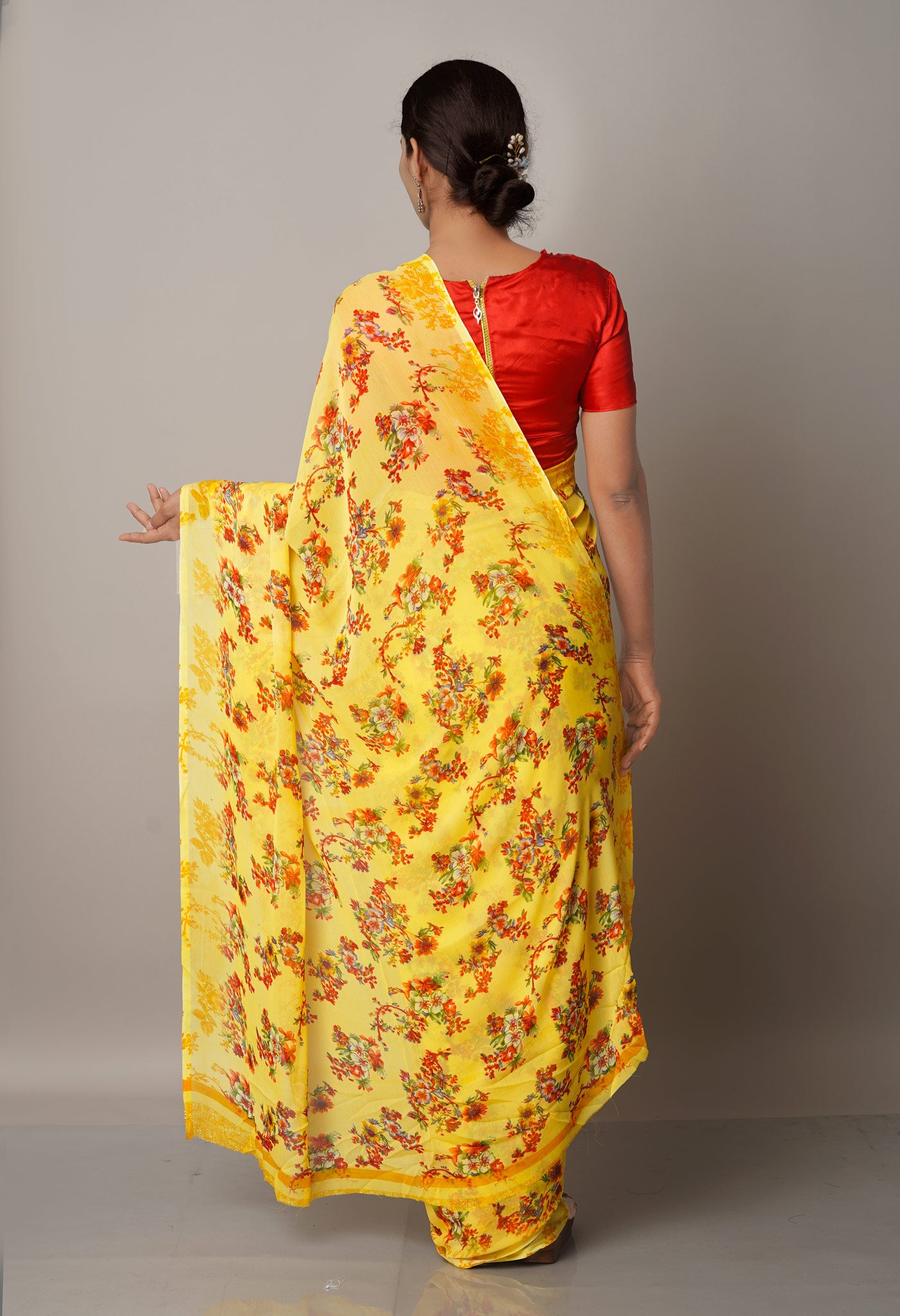 Yellow  Fancy Block Printed Georgette Saree-UNM66876