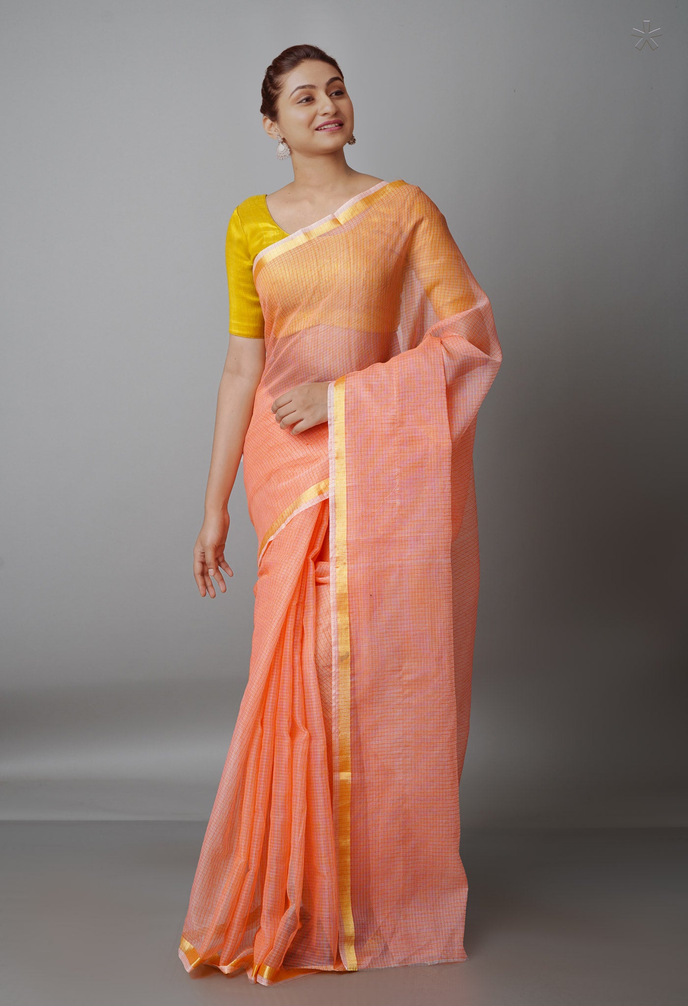 Orange Pure  Plain Kota Cotton Saree-UNM69203