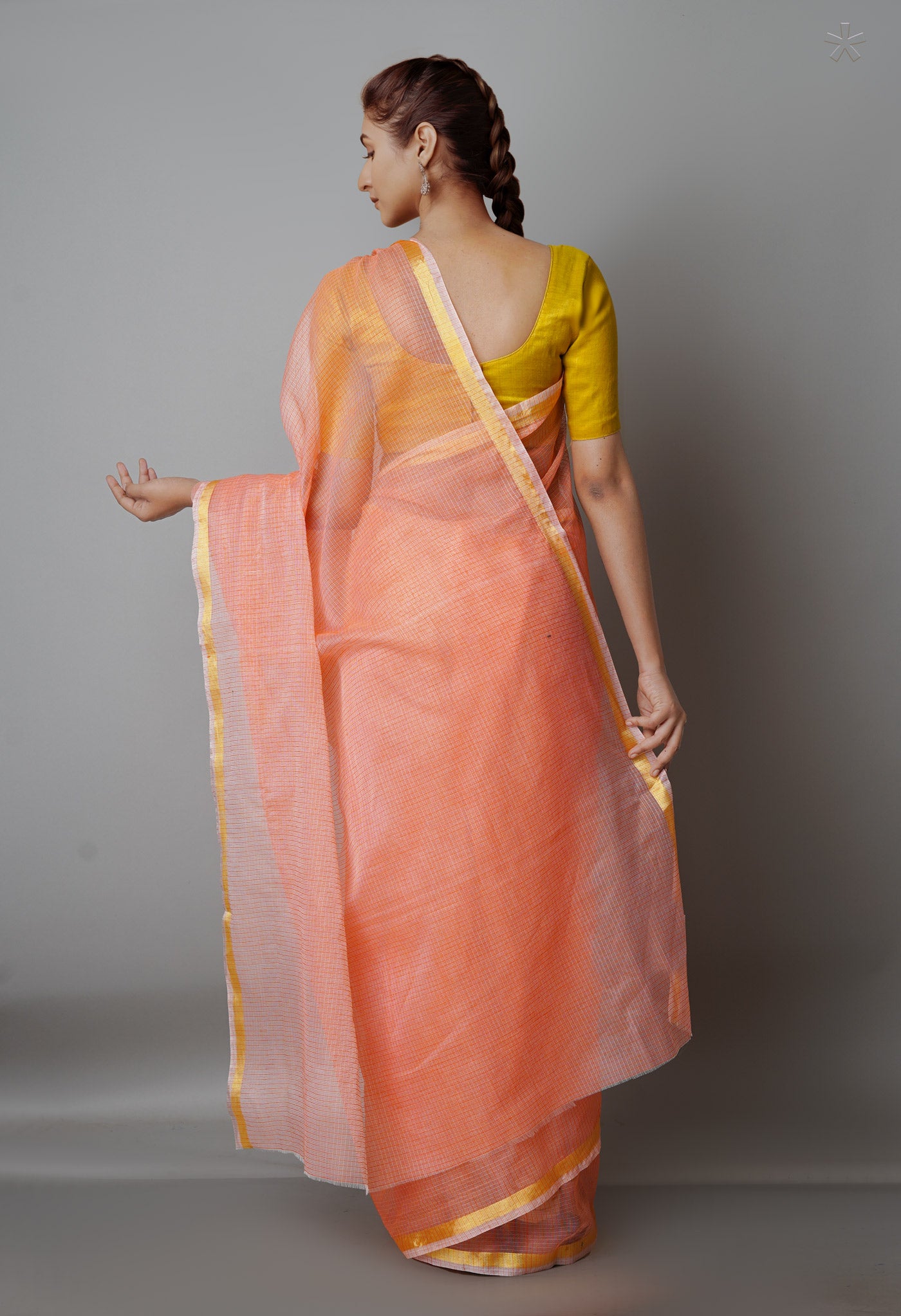 Orange Pure  Plain Kota Cotton Saree-UNM69203