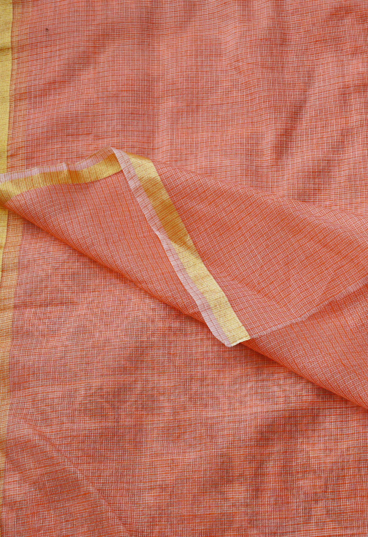 Orange Pure  Plain Kota Cotton Saree-UNM69203