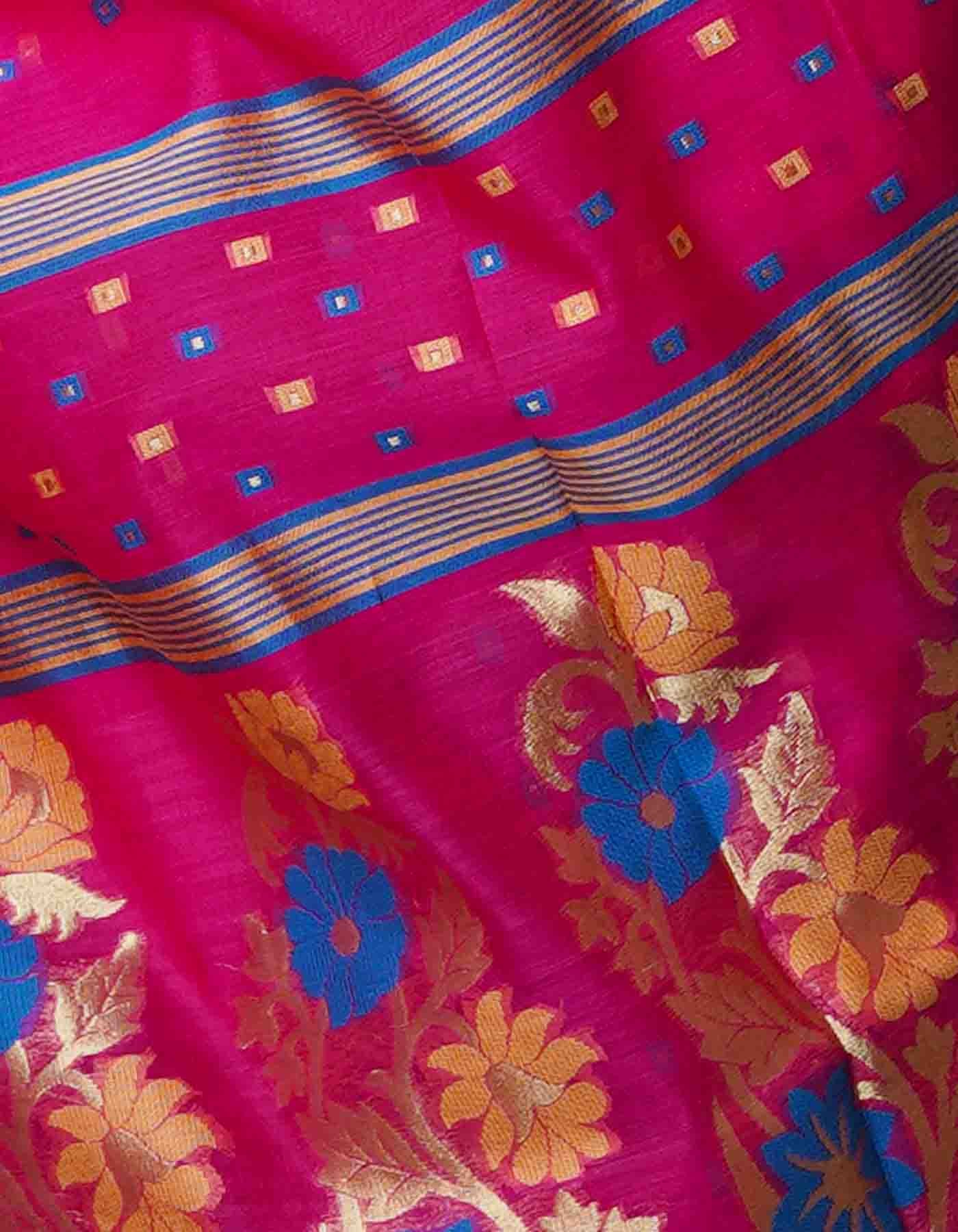 Pink Pure Handloom Dhakai Jamdhani Cotton Silk Saree