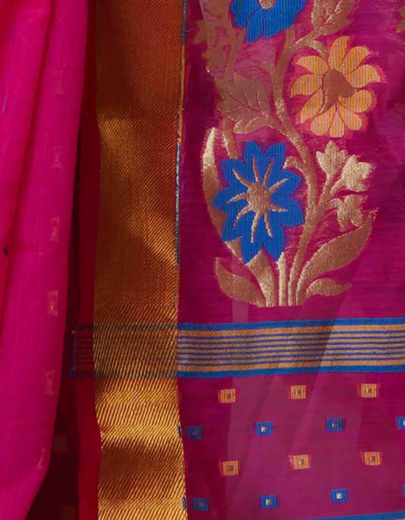 Pink Pure Handloom Dhakai Jamdhani Cotton Silk Saree