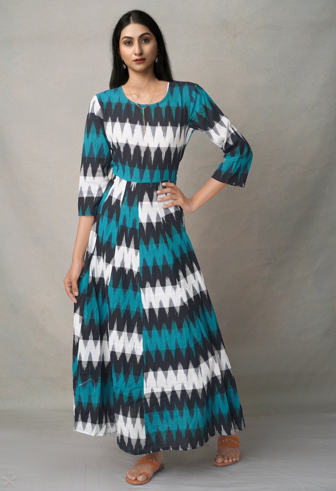 SOLD OUT! Customizable Black & Turquoise Ikat Slinky Print Plus Size &  Supersize Standard or Cascading A-Line or Princess Cut Dresses & Shirts,  Jackets, Pants, Palazzo's or Skirts Lg to 9x