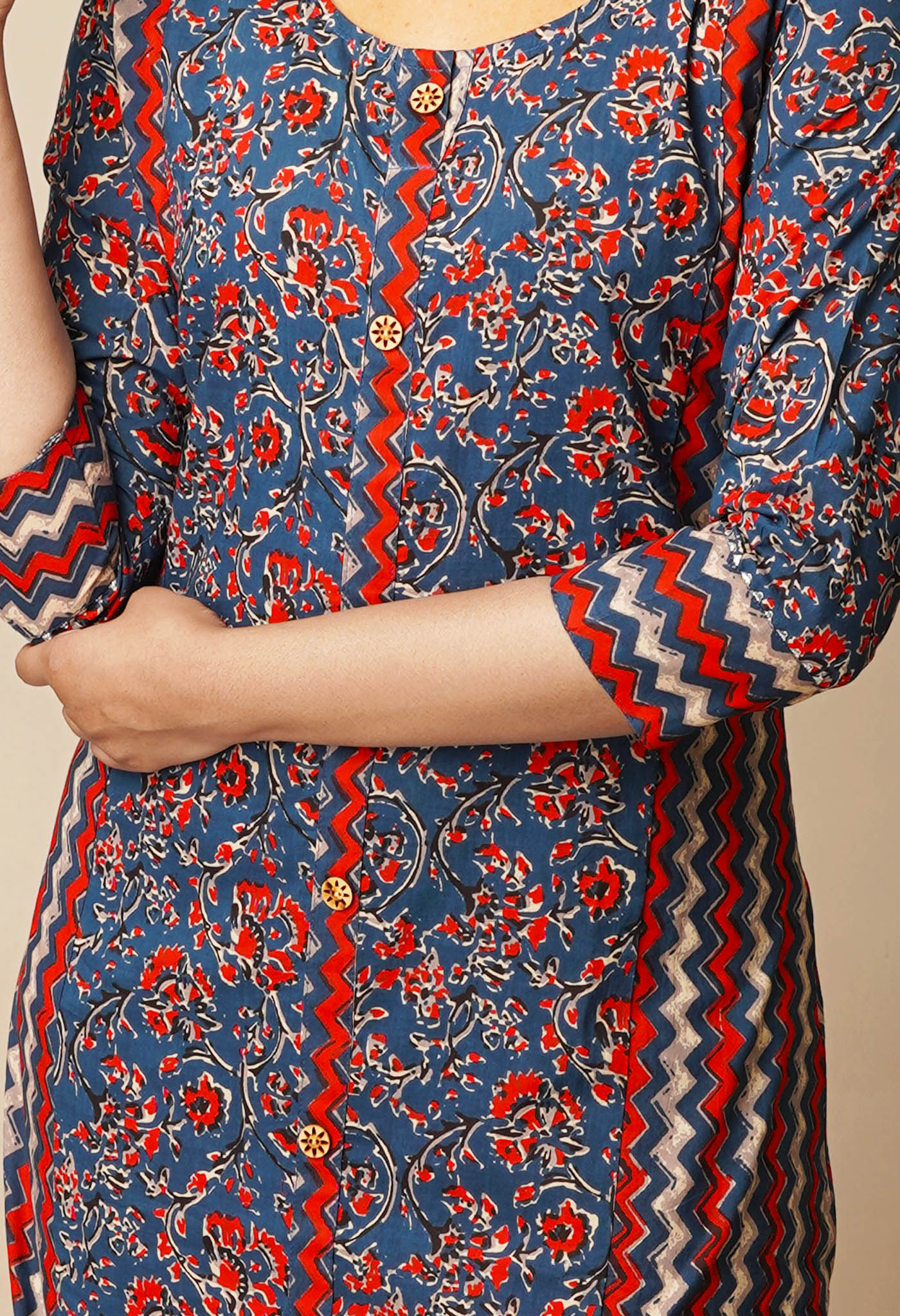 Blue Pure Ajrakh Floral Cotton Kurta-PKK1900