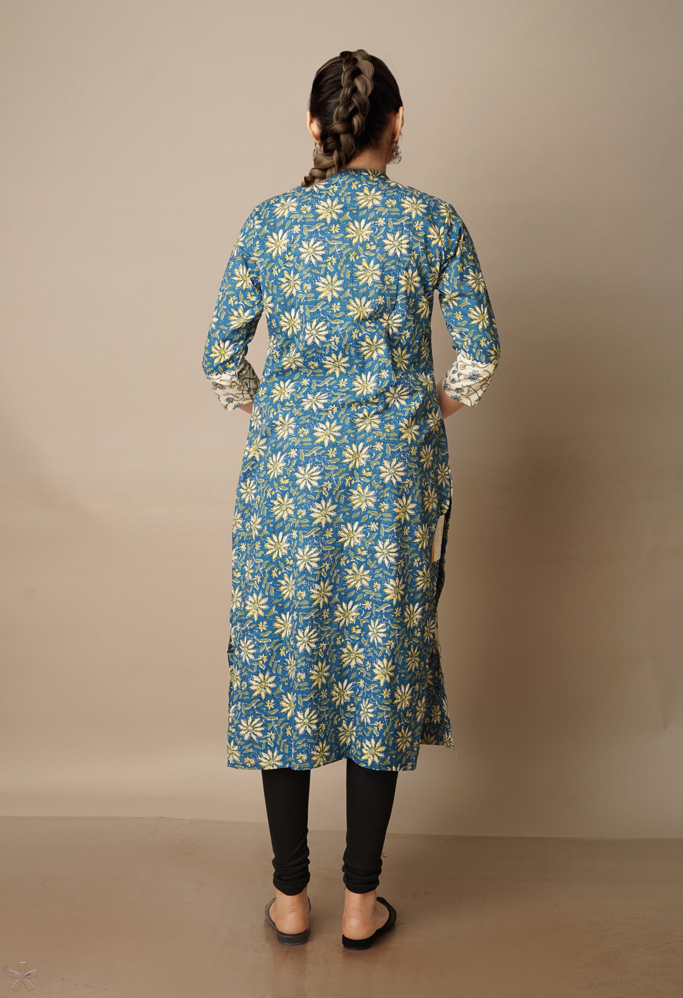 Deep Sea Blue Pure Ajrakh Floral Cotton Kurta-PKK1906