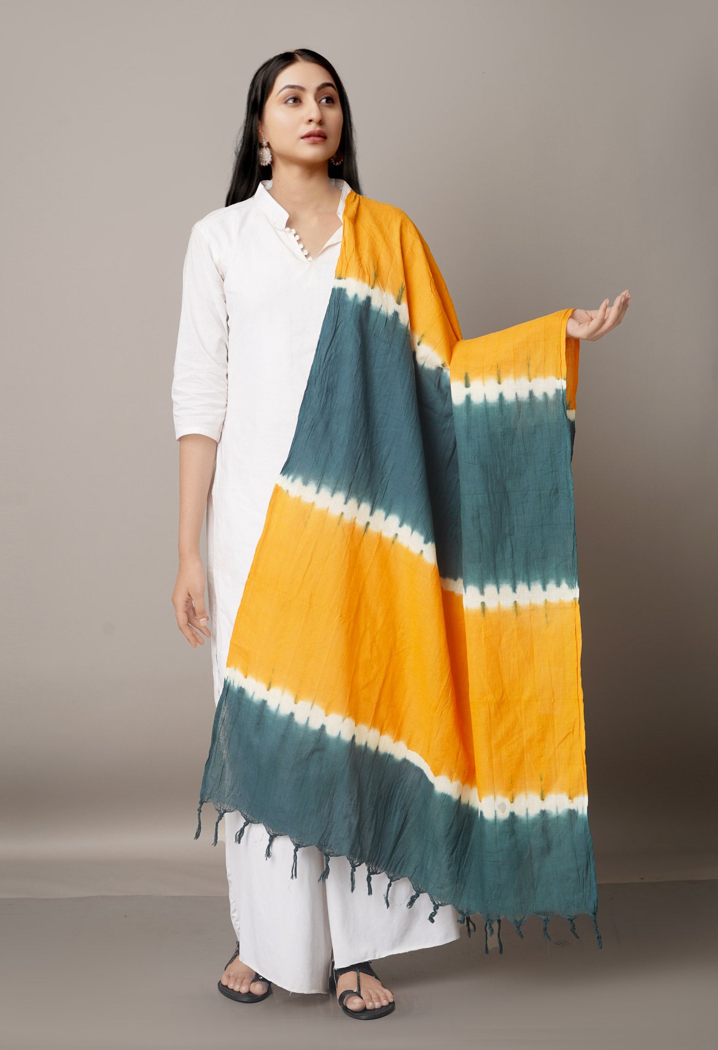 Multi Pure Tie- Dye Shibori Cotton Dupatta-UDS3603