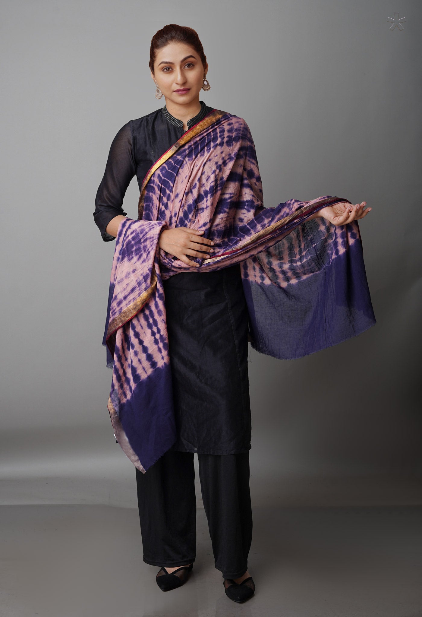 Navy Blue Pure Tie- Dye Shibori Cotton Dupatta-UDS3730