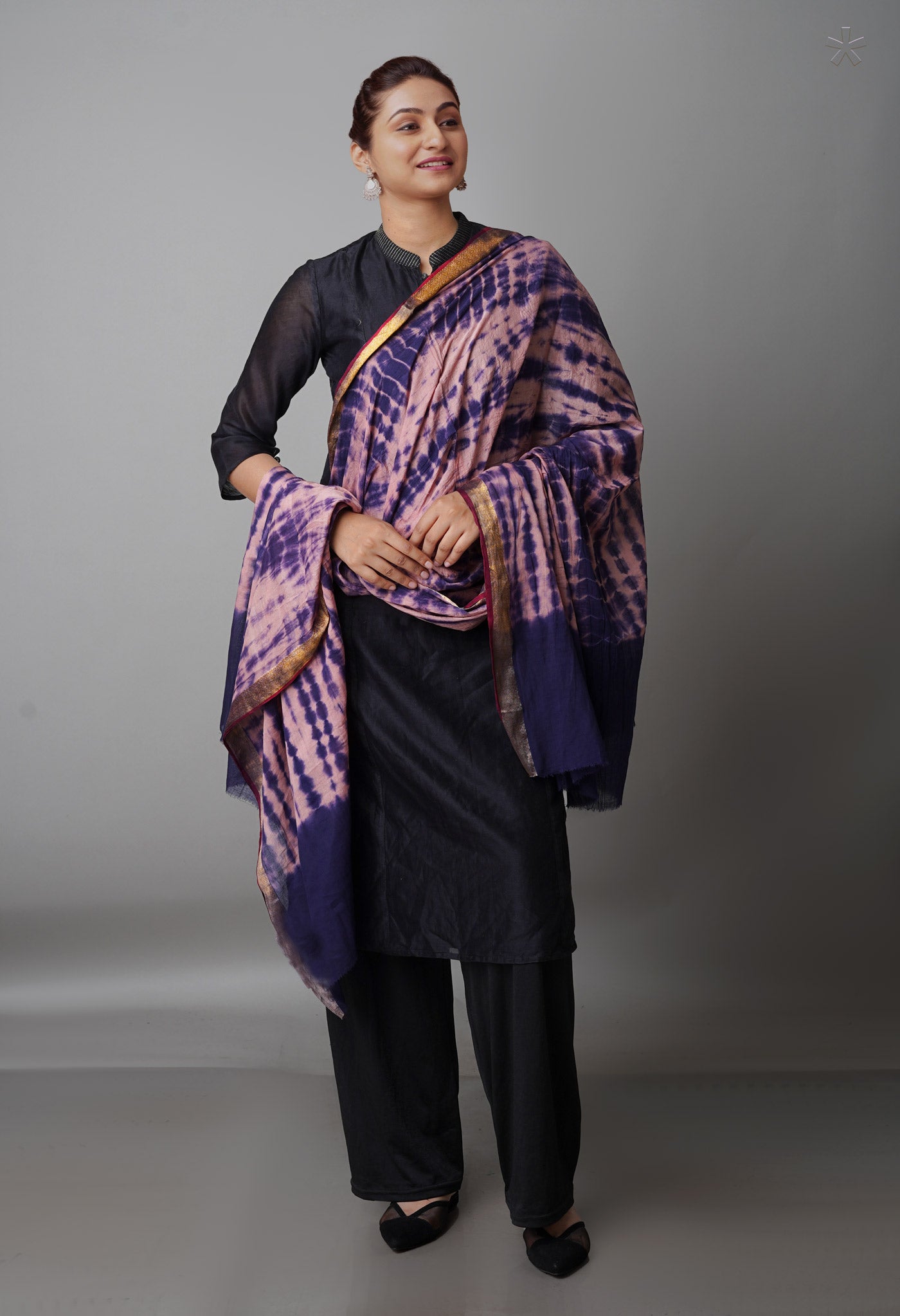 Navy Blue Pure Tie- Dye Shibori Cotton Dupatta-UDS3730