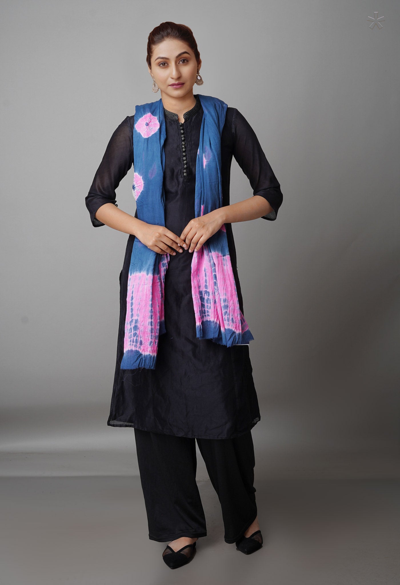 Blue Pure Tie- Dye Shibori Cotton Dupatta-UDS3755