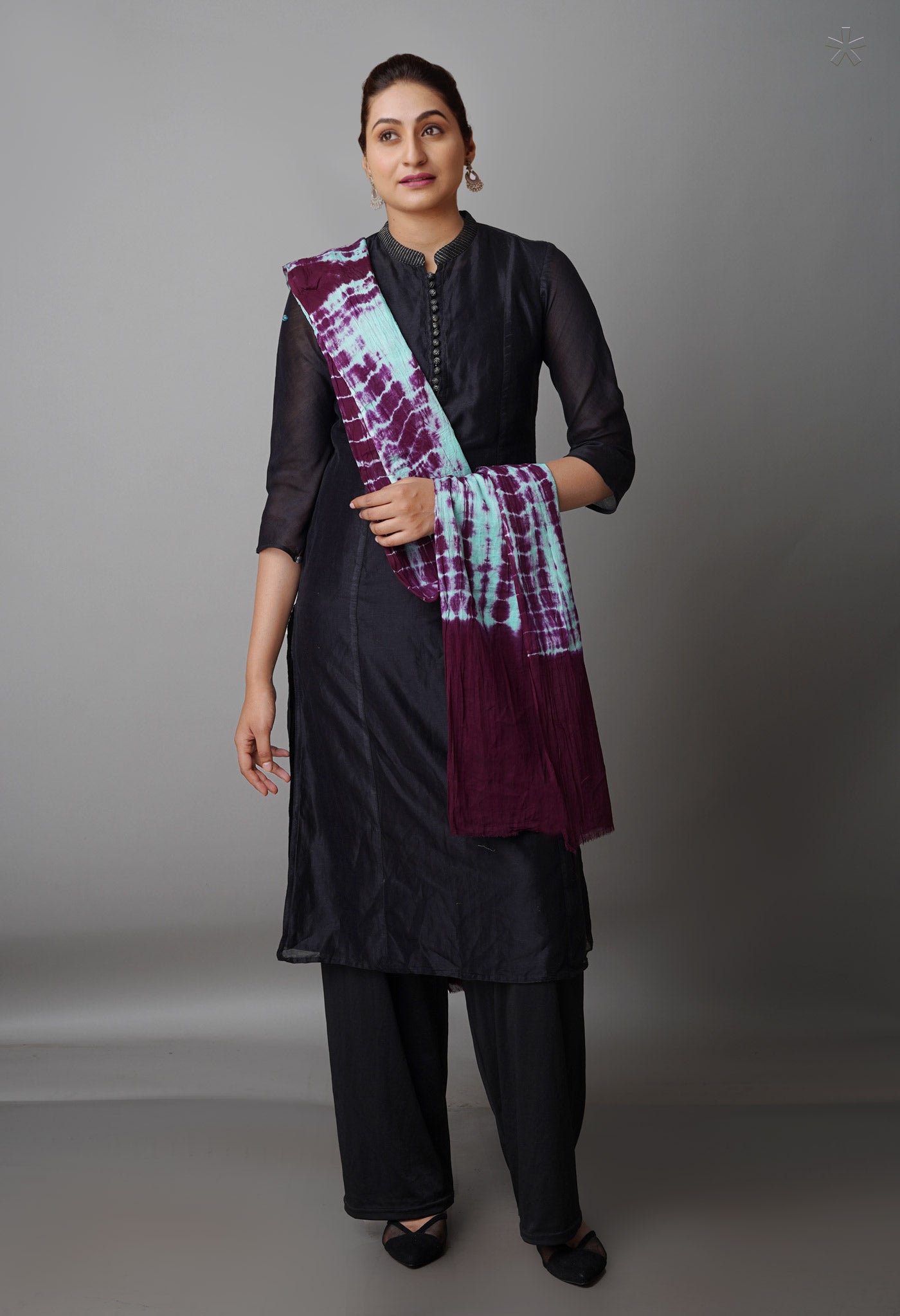 Purple Pure Tie- Dye Shibori Cotton Dupatta-UDS3785