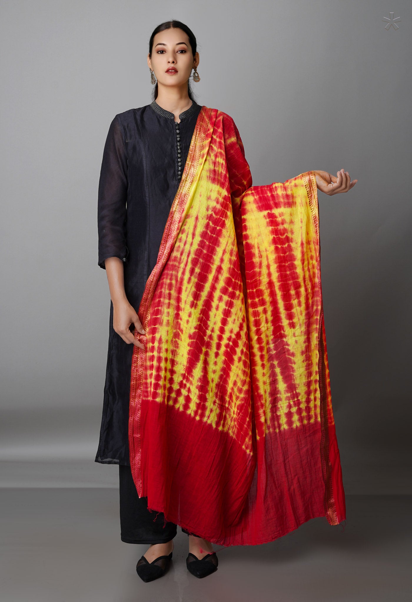 Red Pure Tie- Dye Shibori Cotton Dupatta-UDS3787