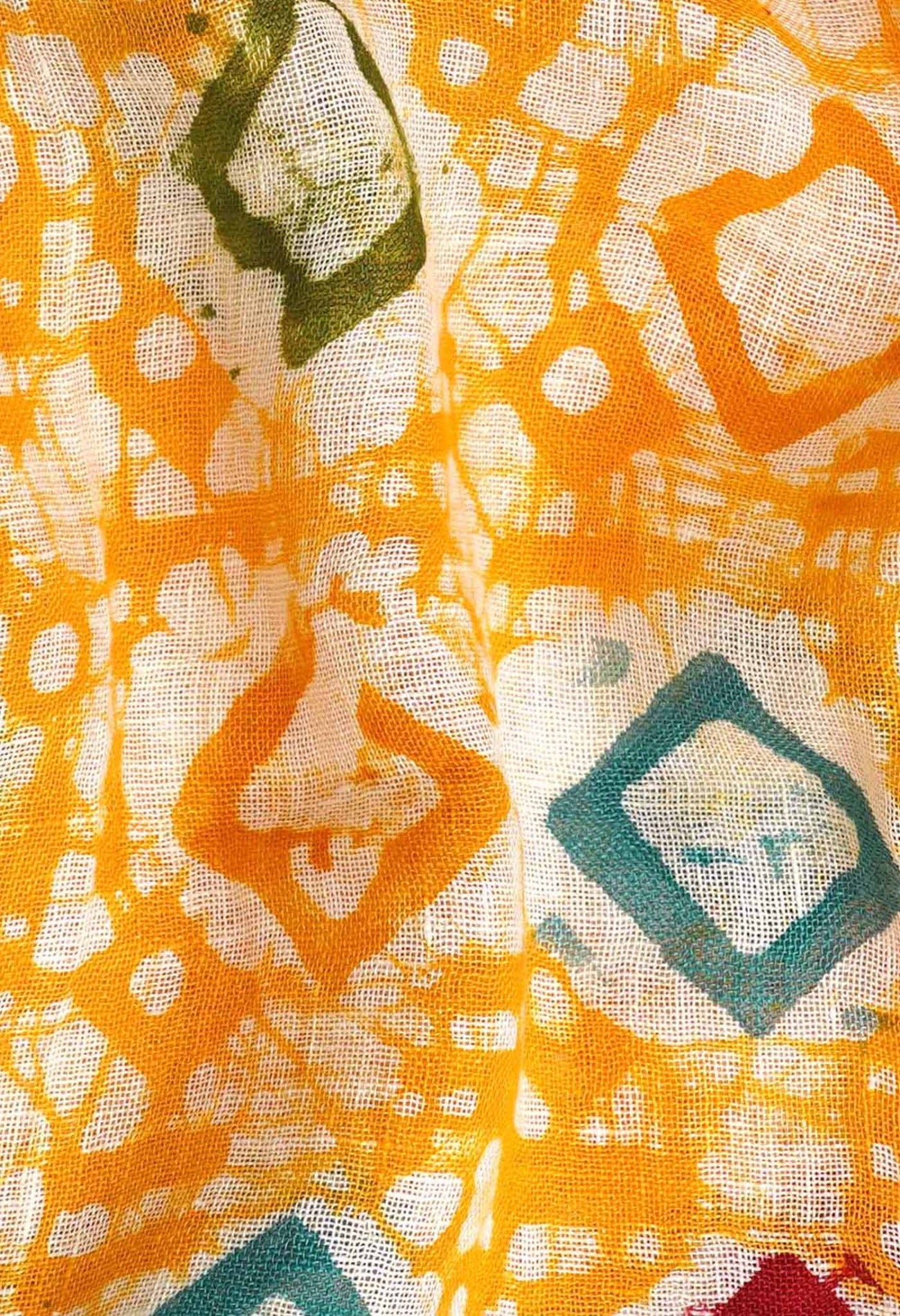 Yellow Pure Hand Batik Linen Dupatta-UDS3108