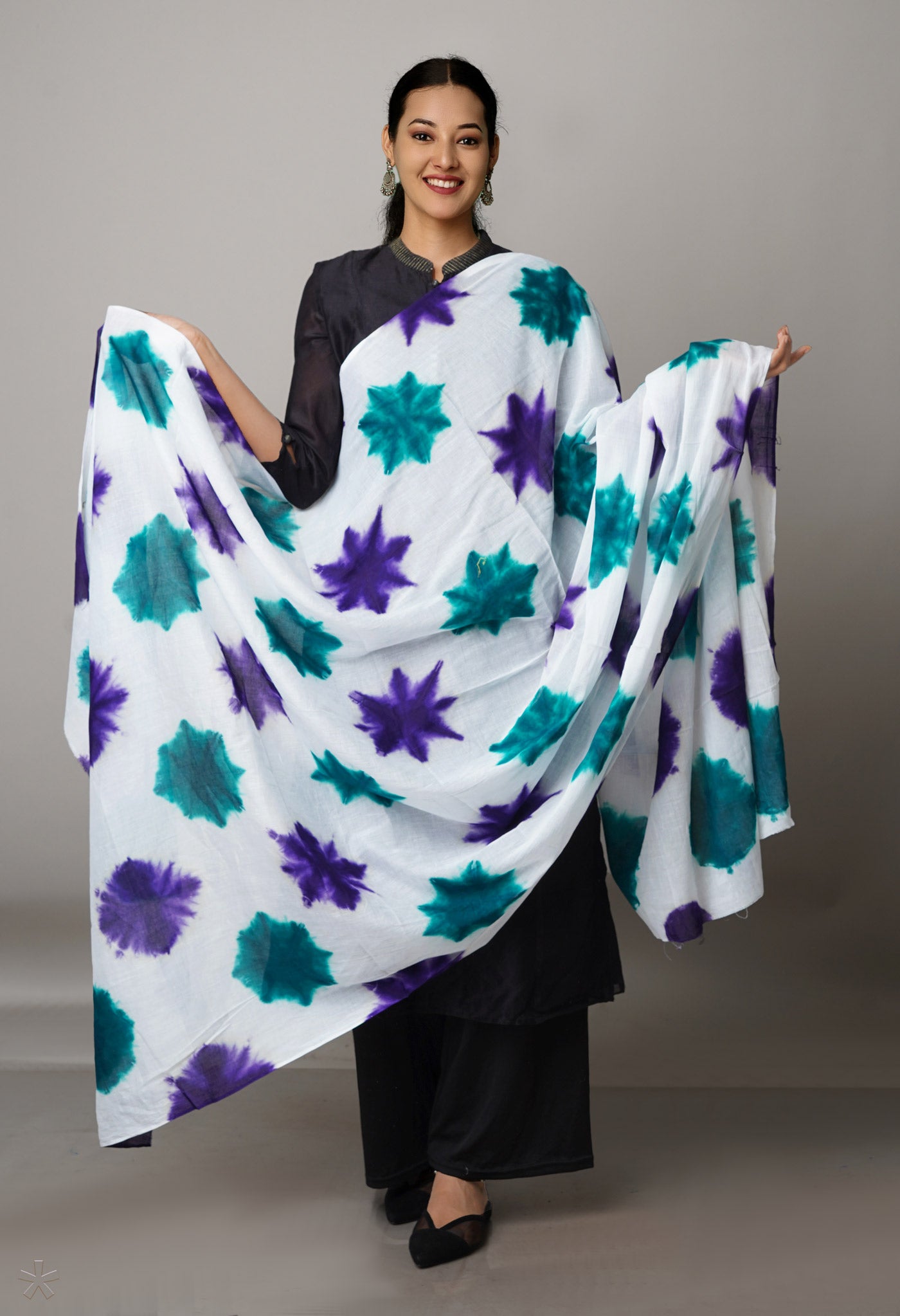 White Pure Tie- Dye Shibori Cotton Dupatta-UDS3799