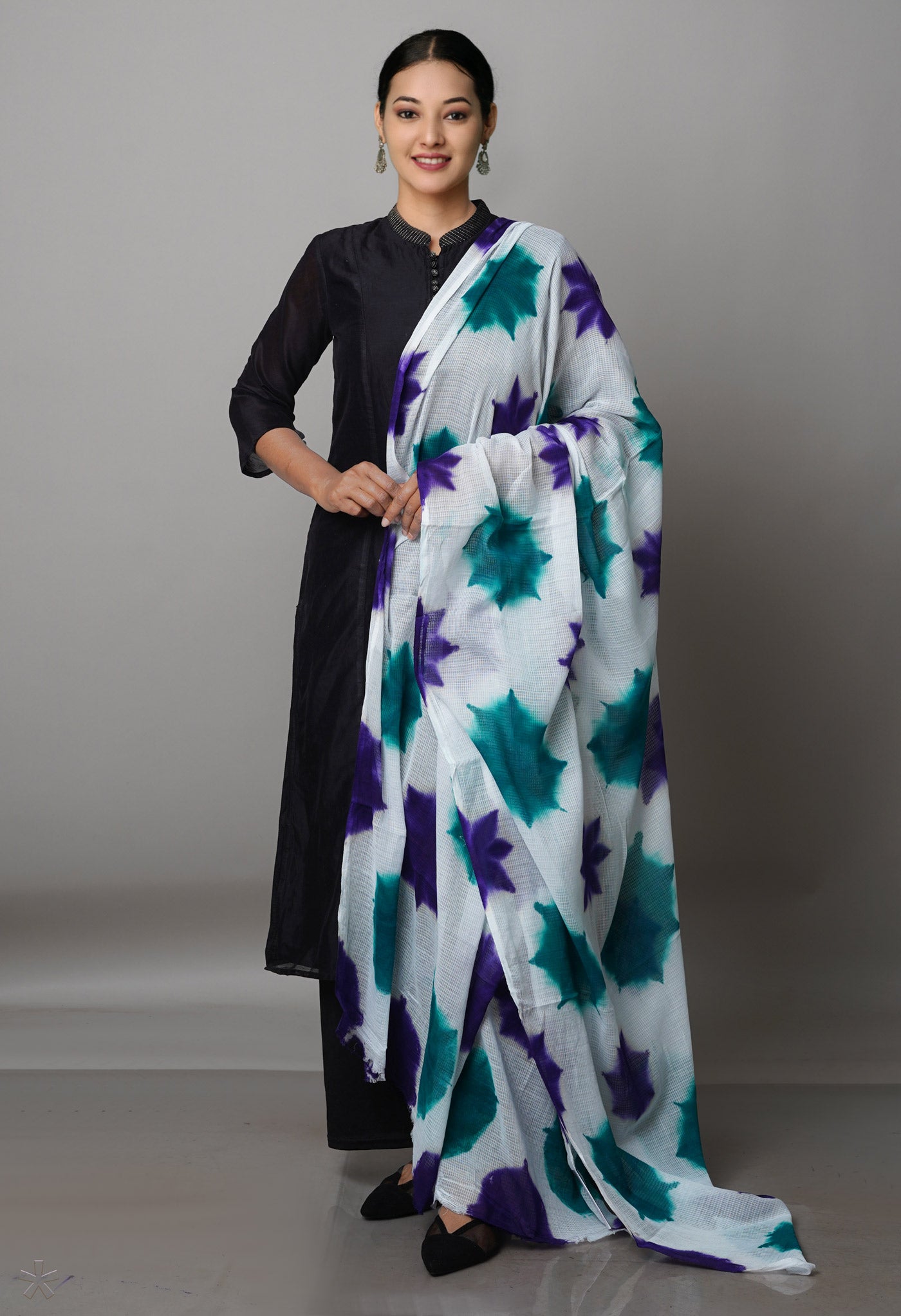 White Pure Tie- Dye Shibori Kota Dupatta-UDS3806