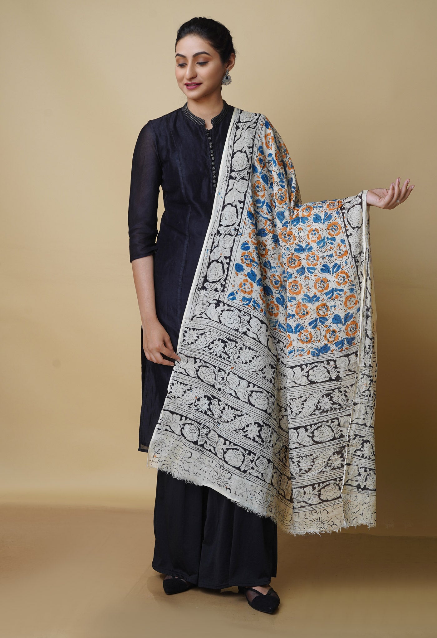 Multi Pure Kalamkari Handblock Printed Cotton Dupatta –UDS4042