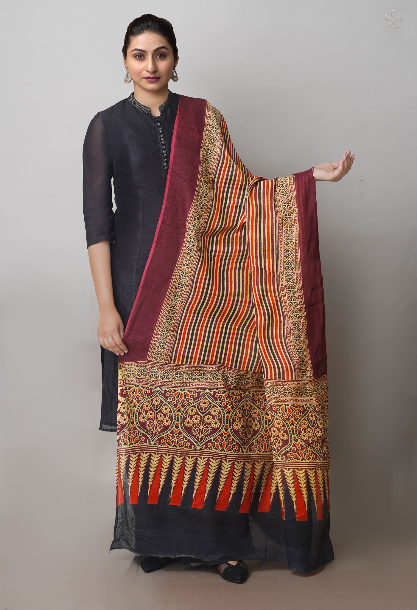 Multi Pure Superfine Ajrakh Mulmul Cotton Dupatta-UDS4159