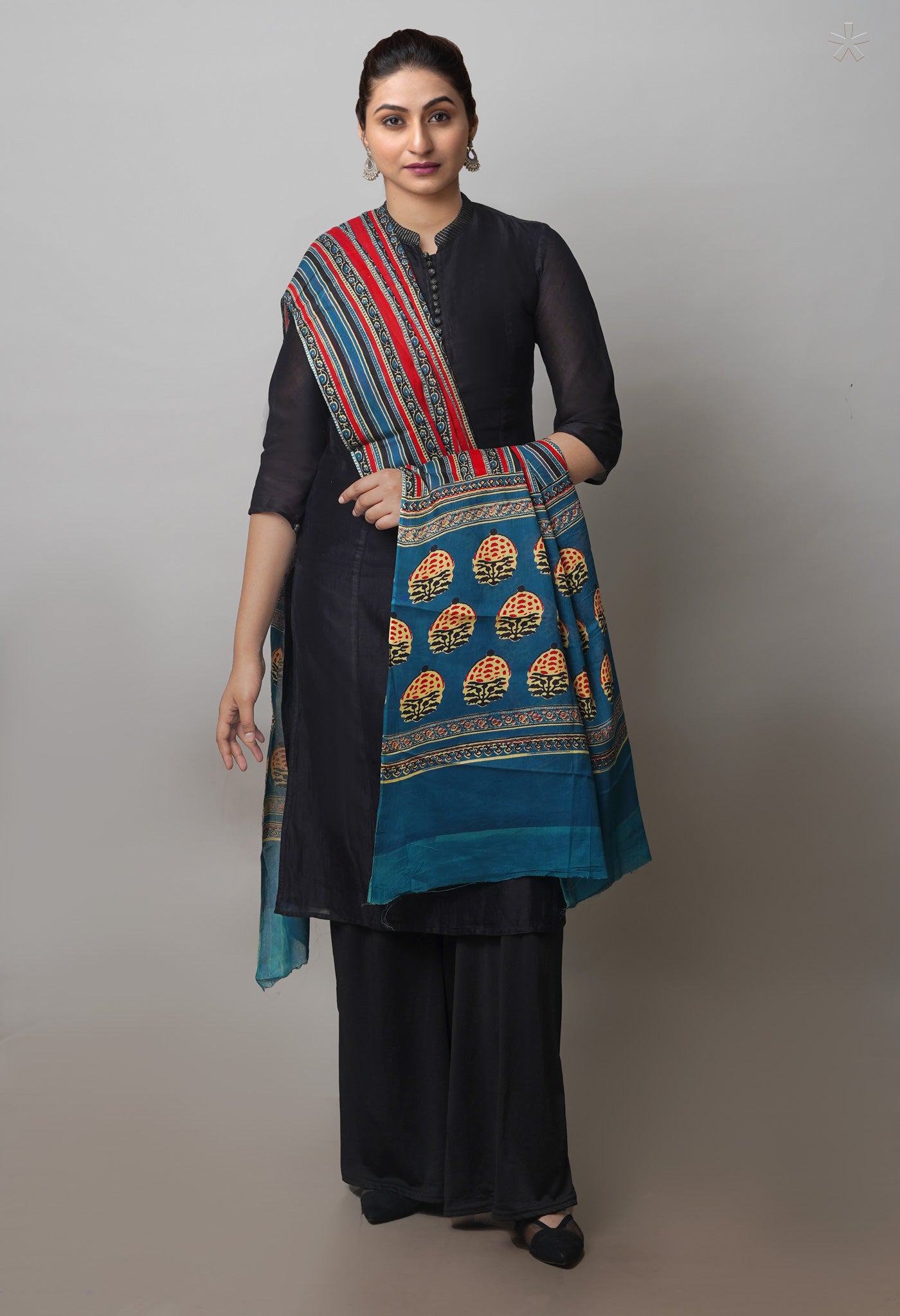 Multi Pure Ajrakh Mulmul Cotton Dupatta-UDS4172