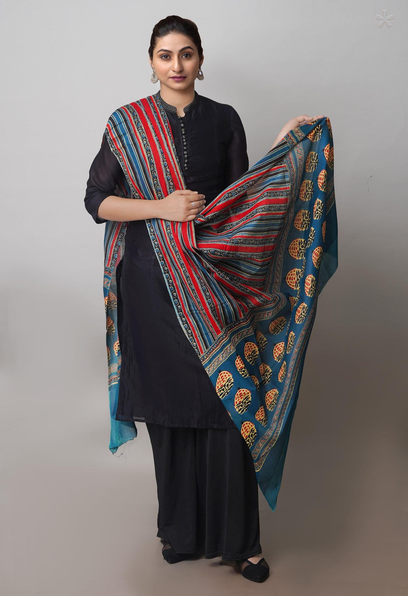 Multi Pure Ajrakh Mulmul Cotton Dupatta-UDS4172