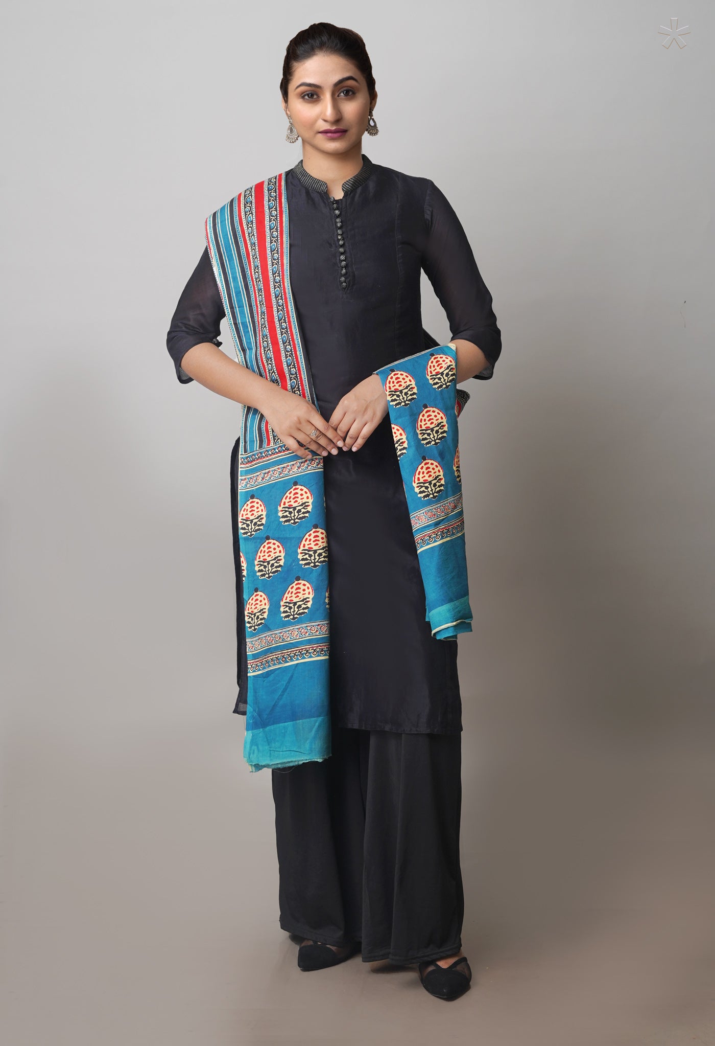 Multi Pure Ajrakh Mulmul Cotton Dupatta-UDS4174